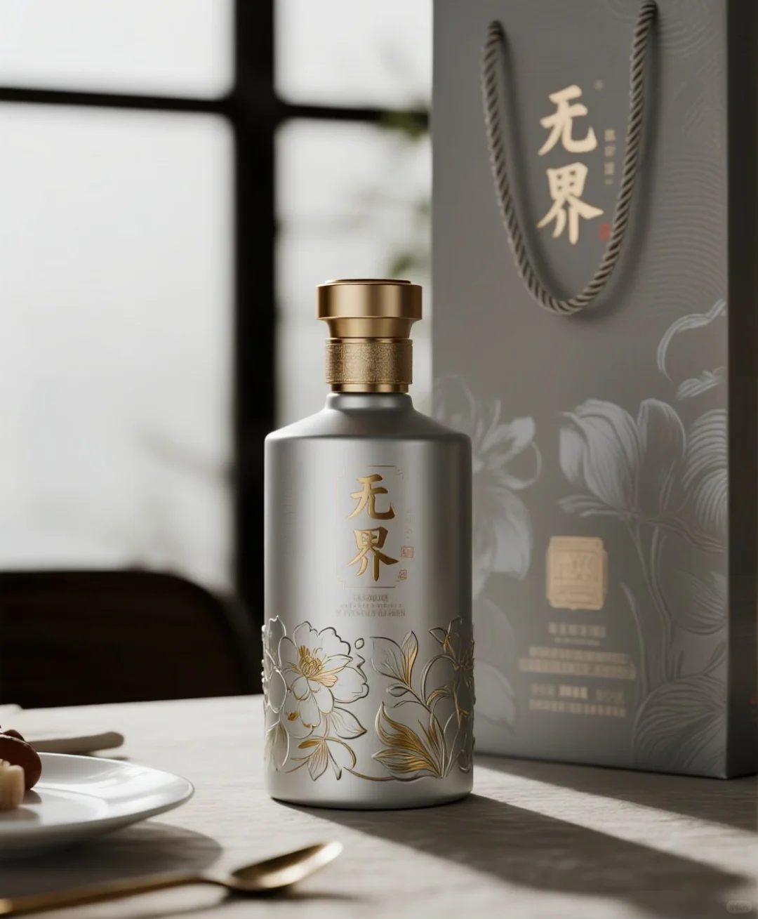 银色白酒瓶外包装设计 白酒酒盒包装设计