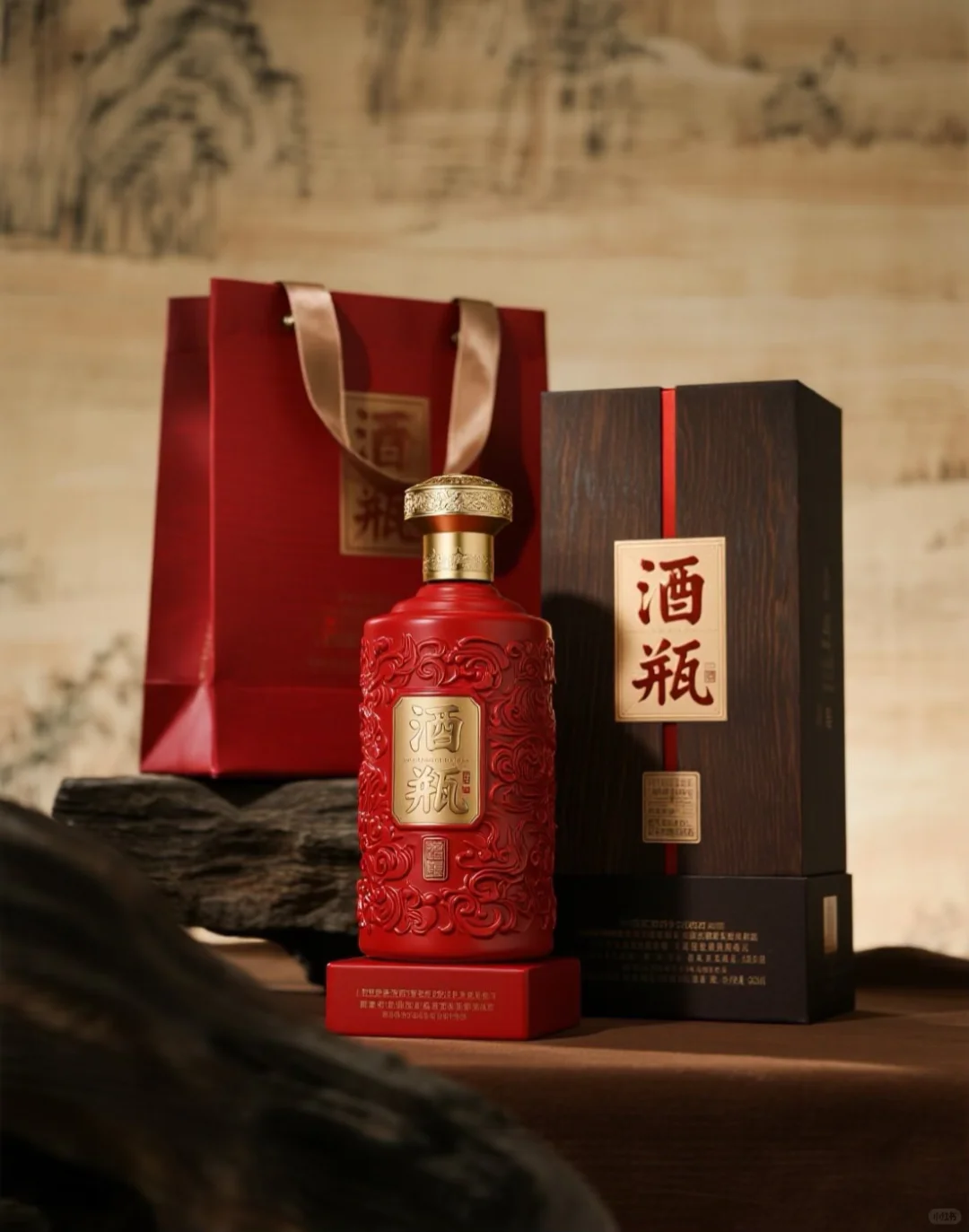 高端红色白酒包装设计|白酒礼盒包装设计