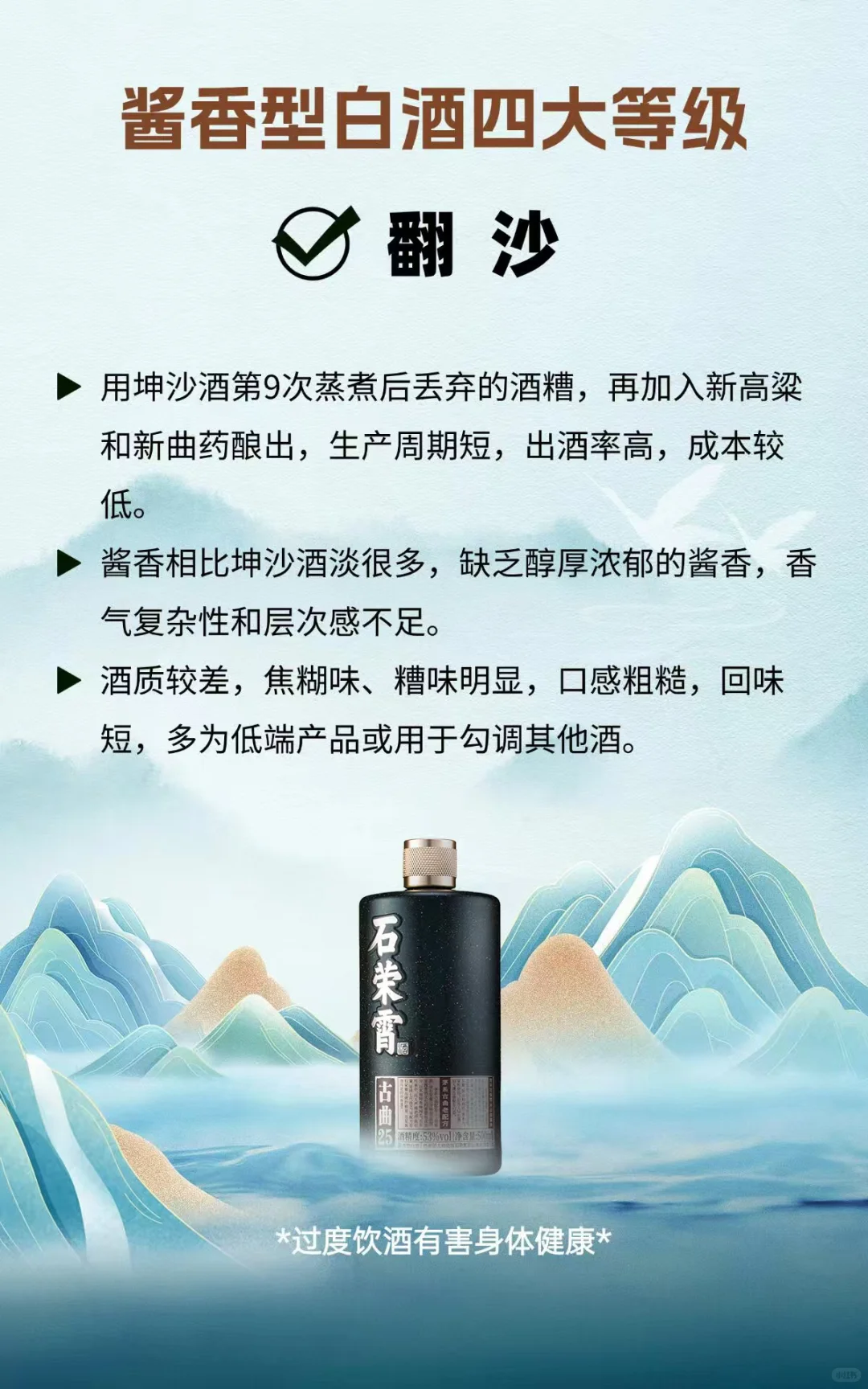 酱酒4个等级，坤沙、碎法、翻沙、窜沙！