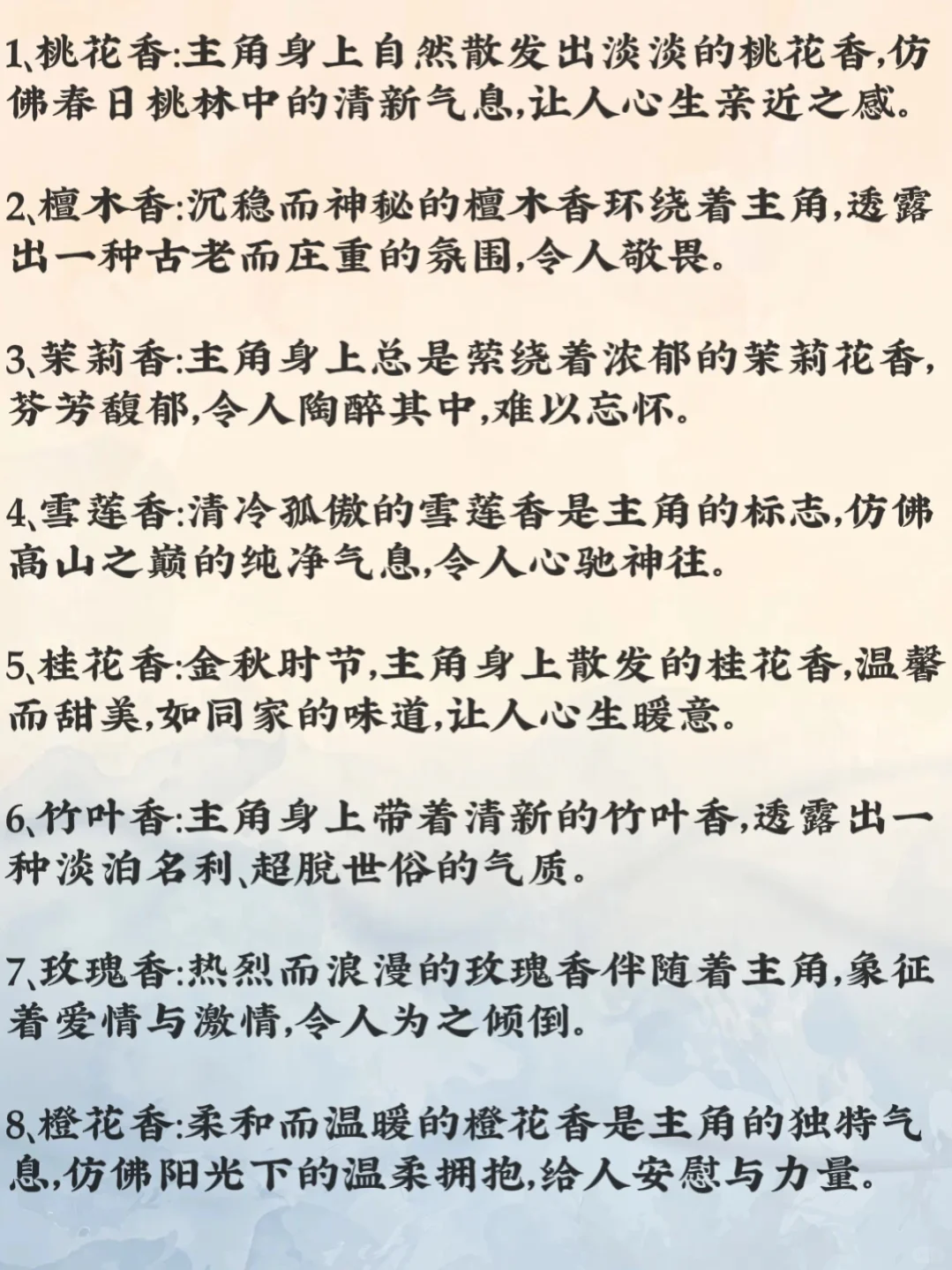 写小说可以用的体香设定