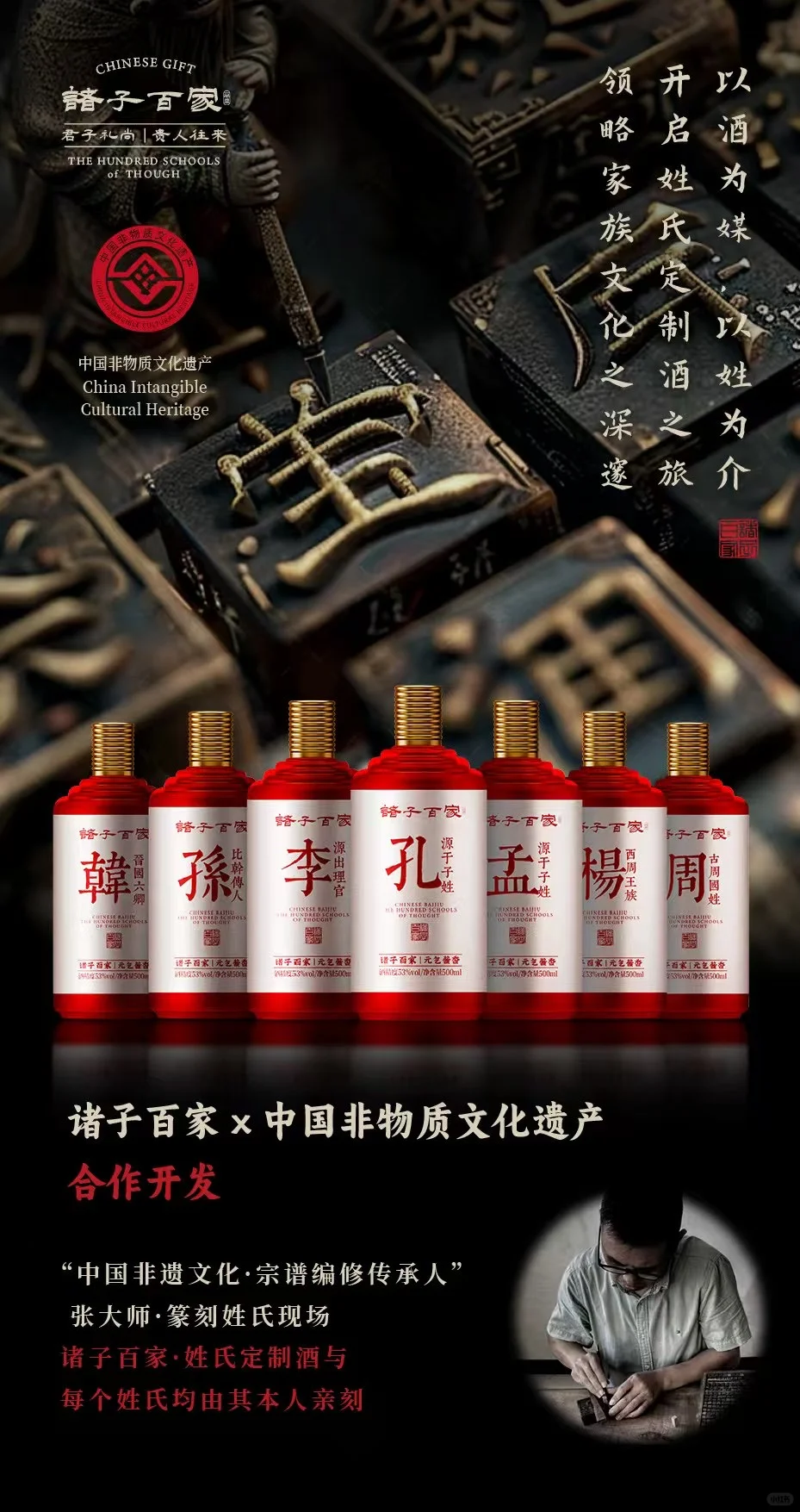 诸子百家姓氏定制酒 一瓶起订包邮