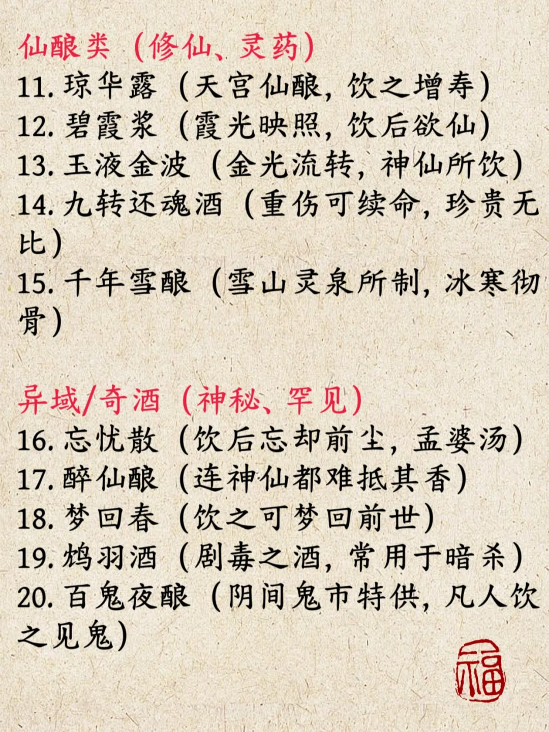 2️⃣7️⃣小说可用的30种酒名