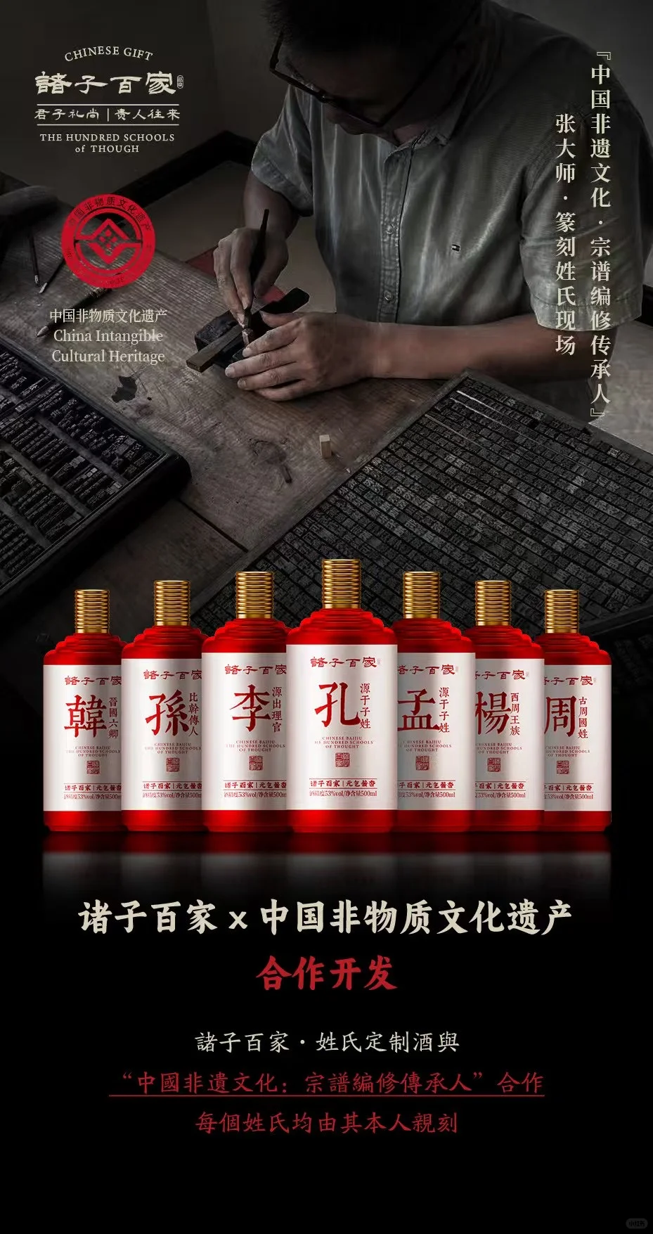 诸子百家姓氏定制酒 一瓶起订包邮