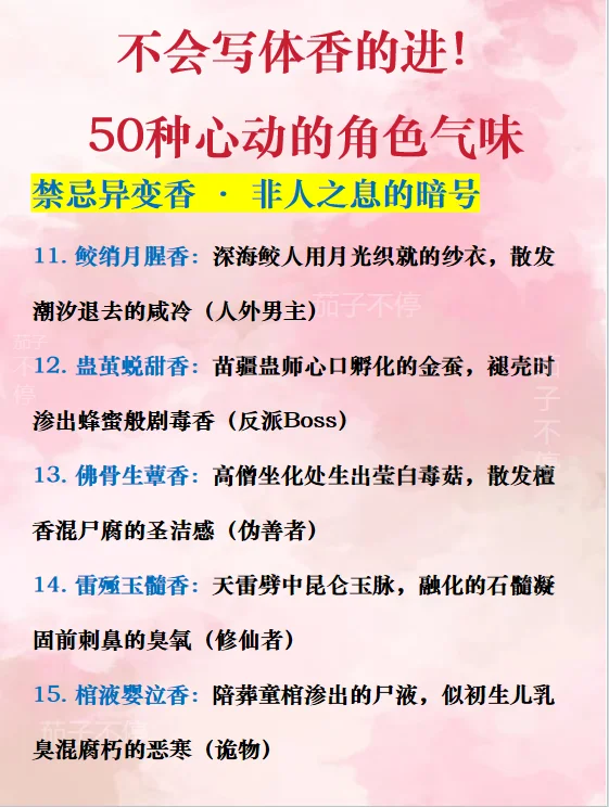 写作小白必看！50种体香名称