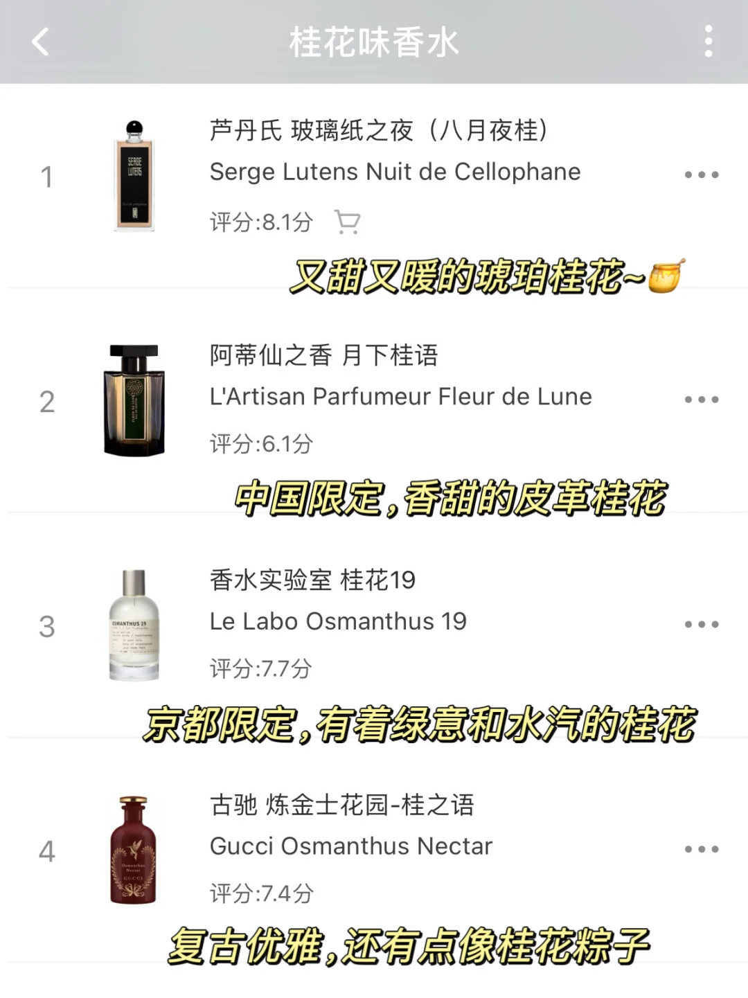 预算从5-3000！桂花味香水「入股不亏」清单?