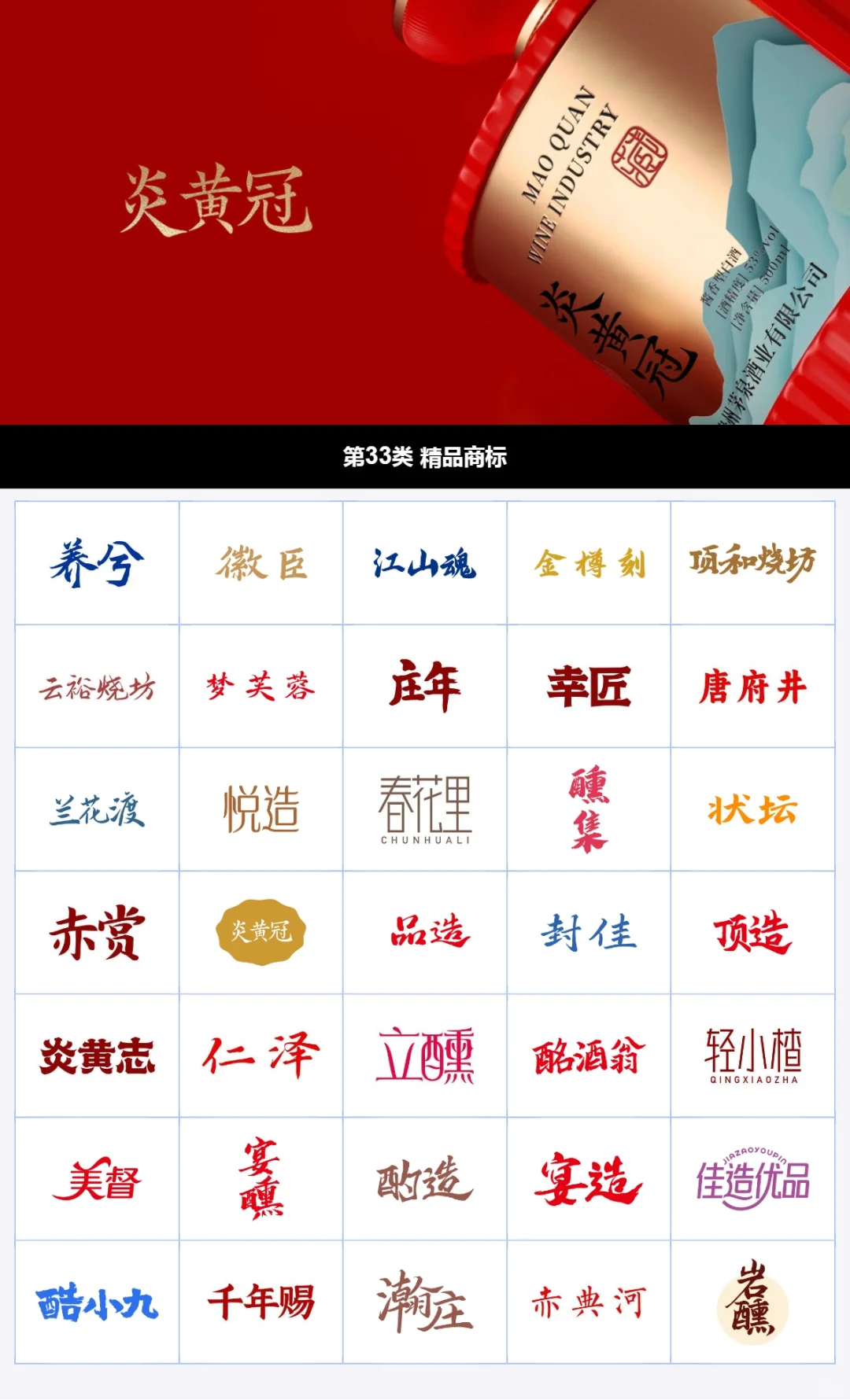 33类酱香型白酒商标，炎黄冠