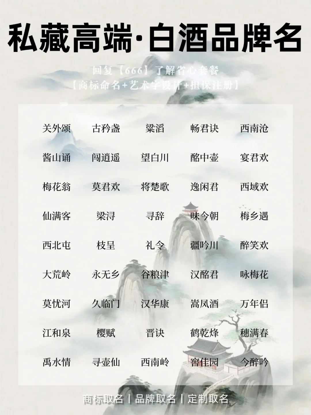 店铺起名:私藏高端的白酒品牌名?
