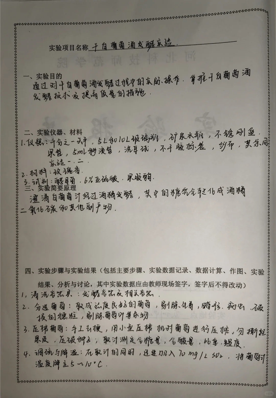 干白葡萄酒发酵实验