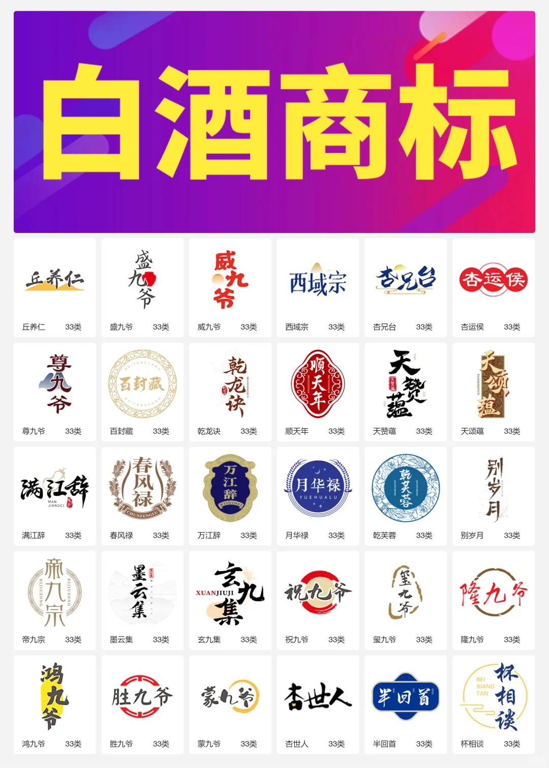 33类酱香型白酒 纯粮食酒 白酒商标转让logo