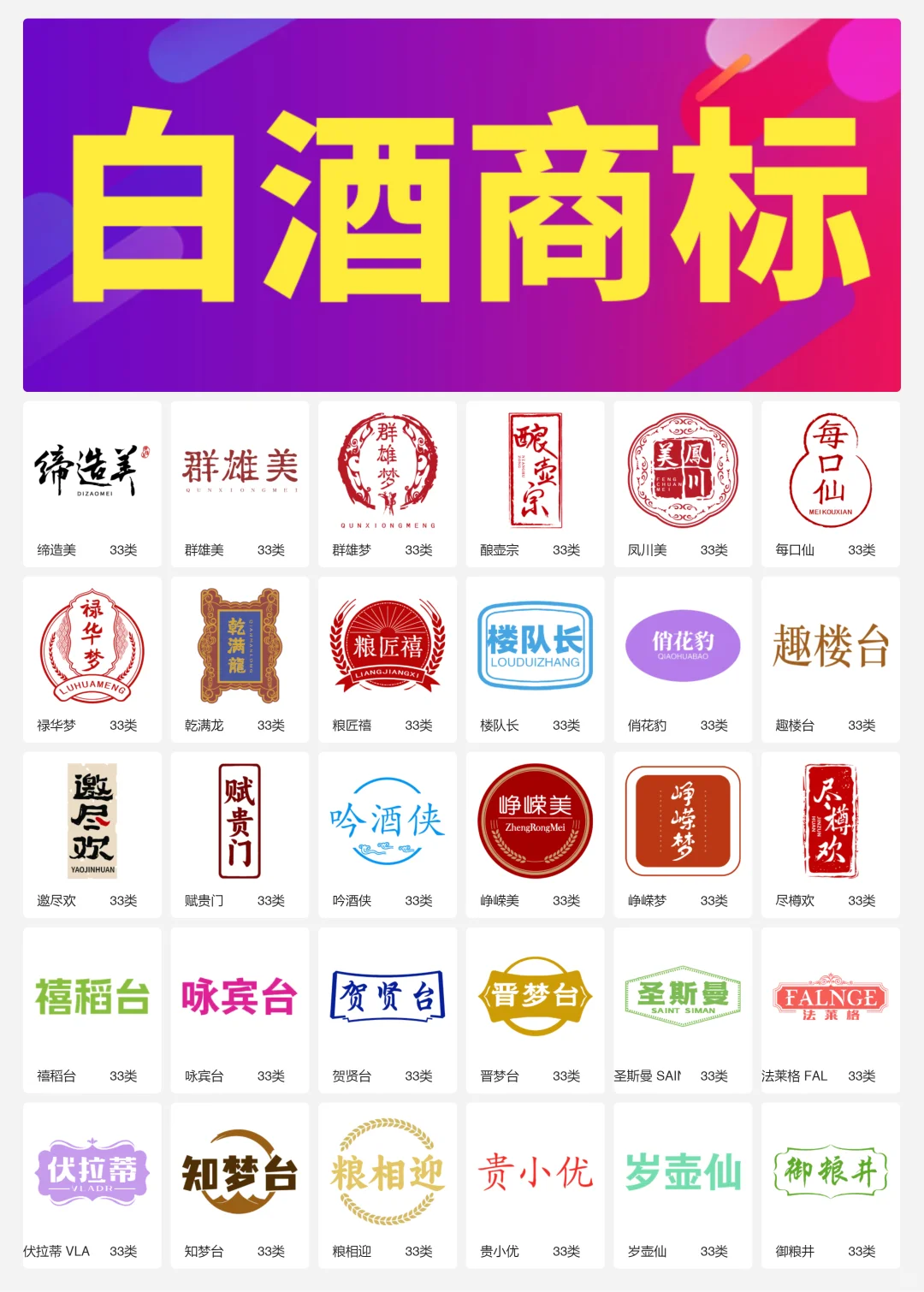 33类酱香型白酒 纯粮食酒 白酒商标转让logo