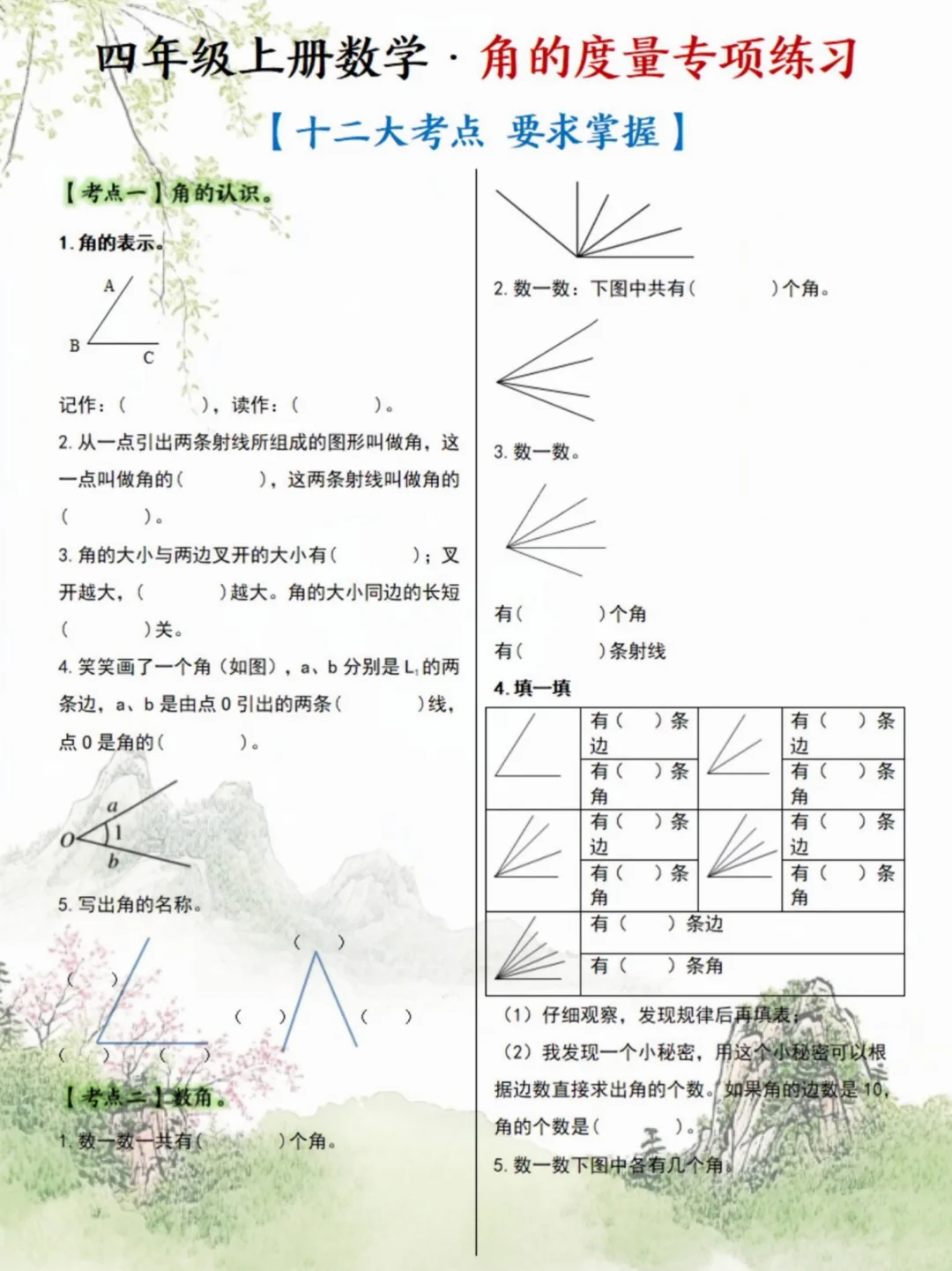 抓紧练‼️四年级数学《角的度量》所有题型