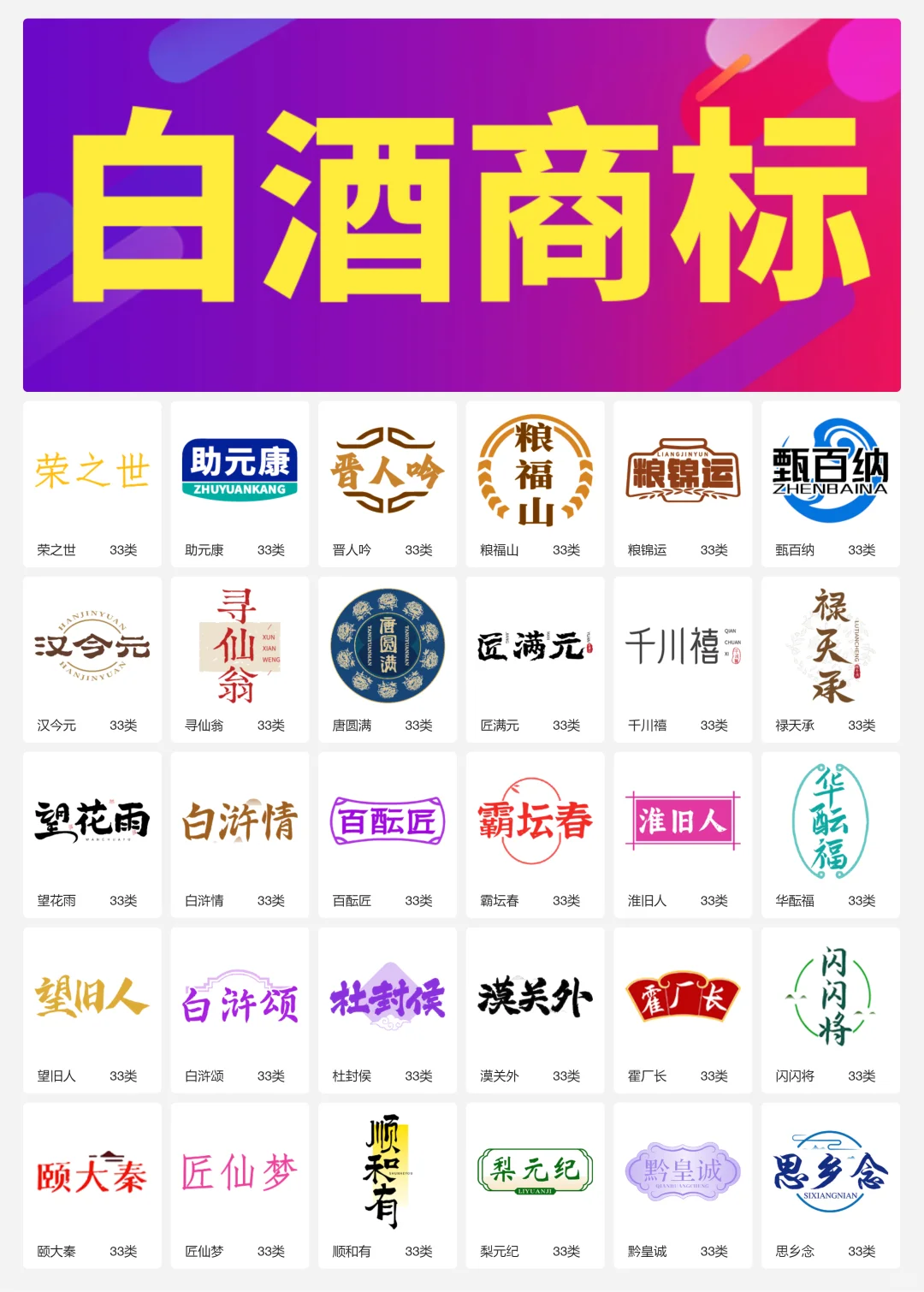 33类酱香型白酒 纯粮食酒 白酒商标转让logo