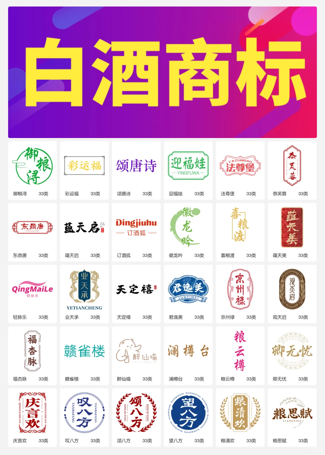 33类酱香型白酒 纯粮食酒 白酒商标转让logo
