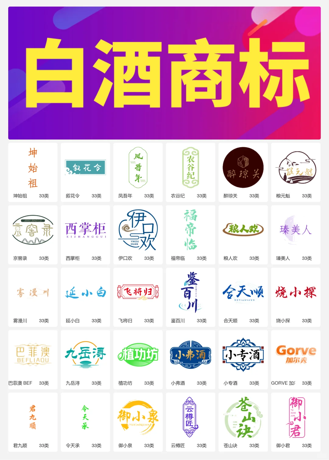 33类酱香型白酒 纯粮食酒 白酒商标转让logo
