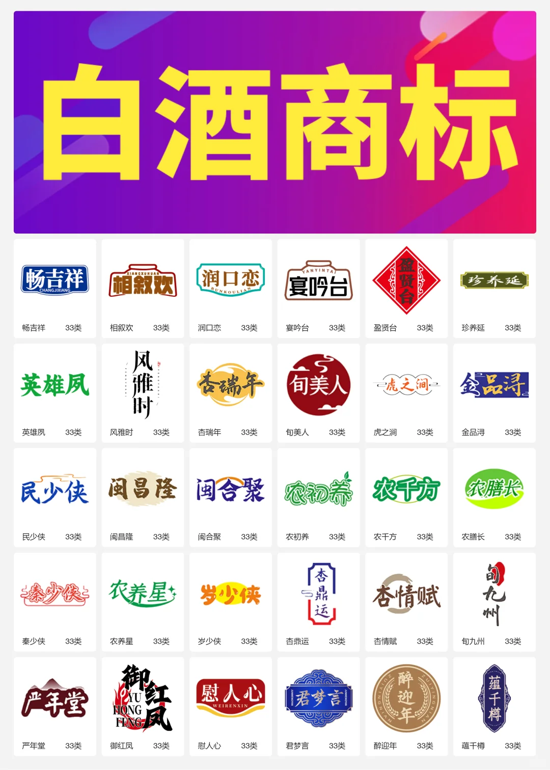 33类酱香型白酒 纯粮食酒 白酒商标转让logo