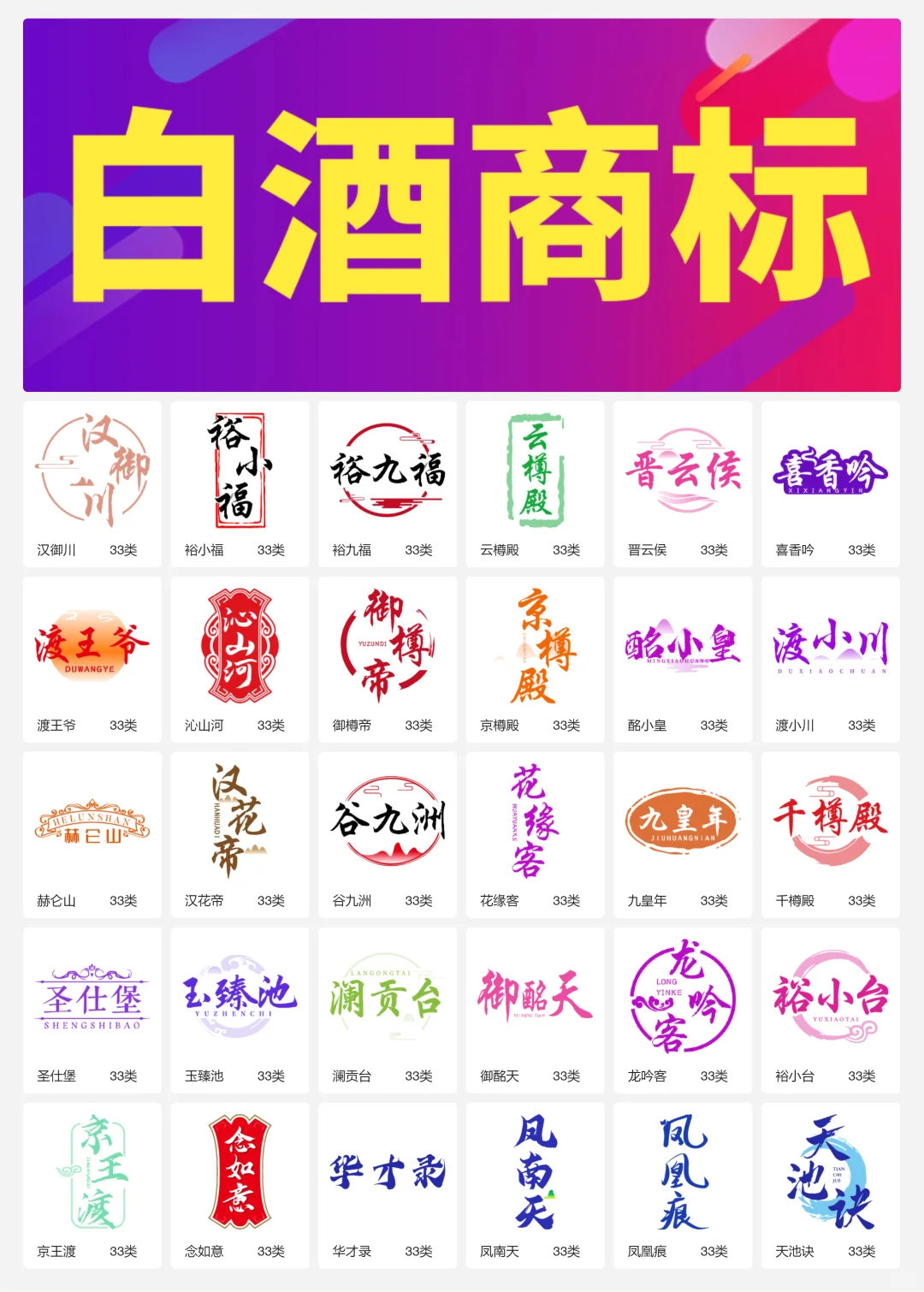 33类酱香型白酒 纯粮食酒 白酒商标转让logo