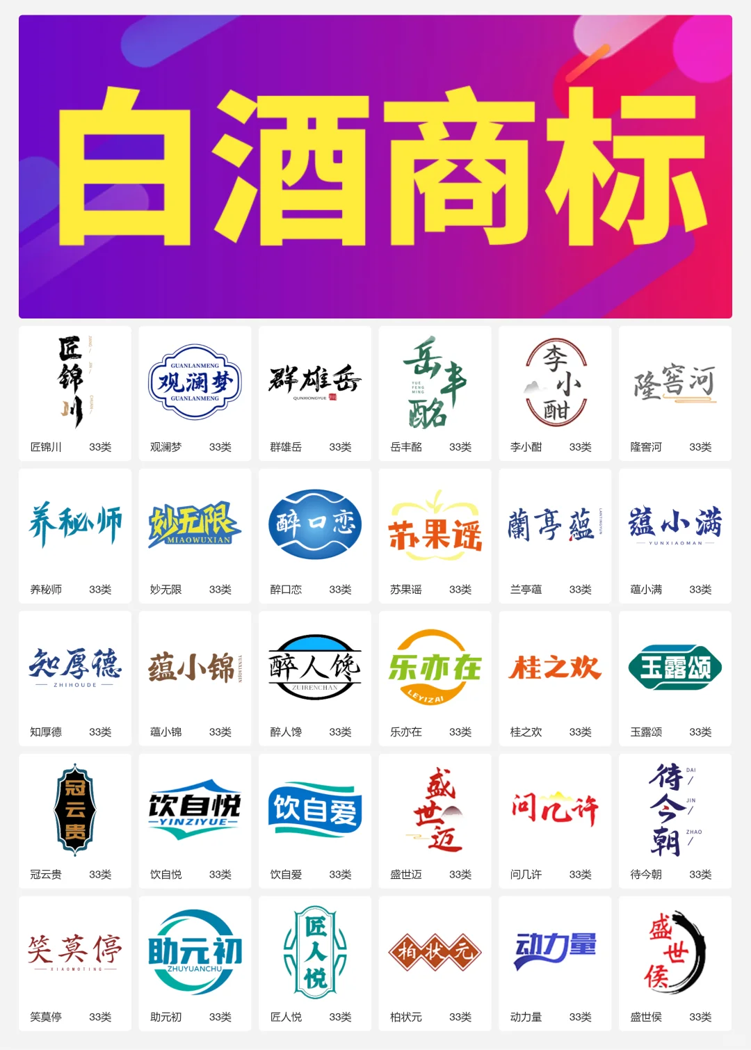 33类酱香型白酒 纯粮食酒 白酒商标转让logo