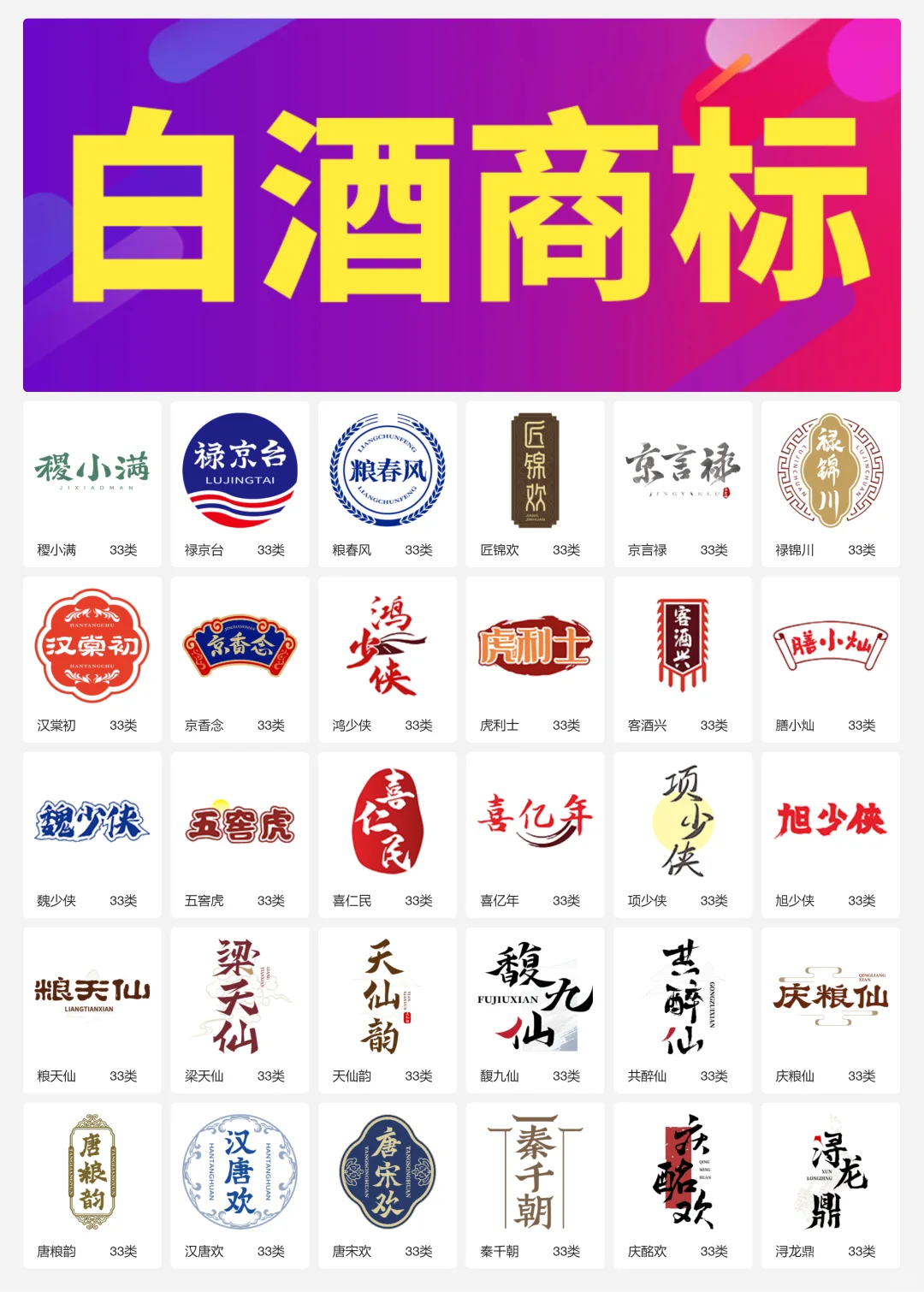 33类酱香型白酒 纯粮食酒 白酒商标转让logo