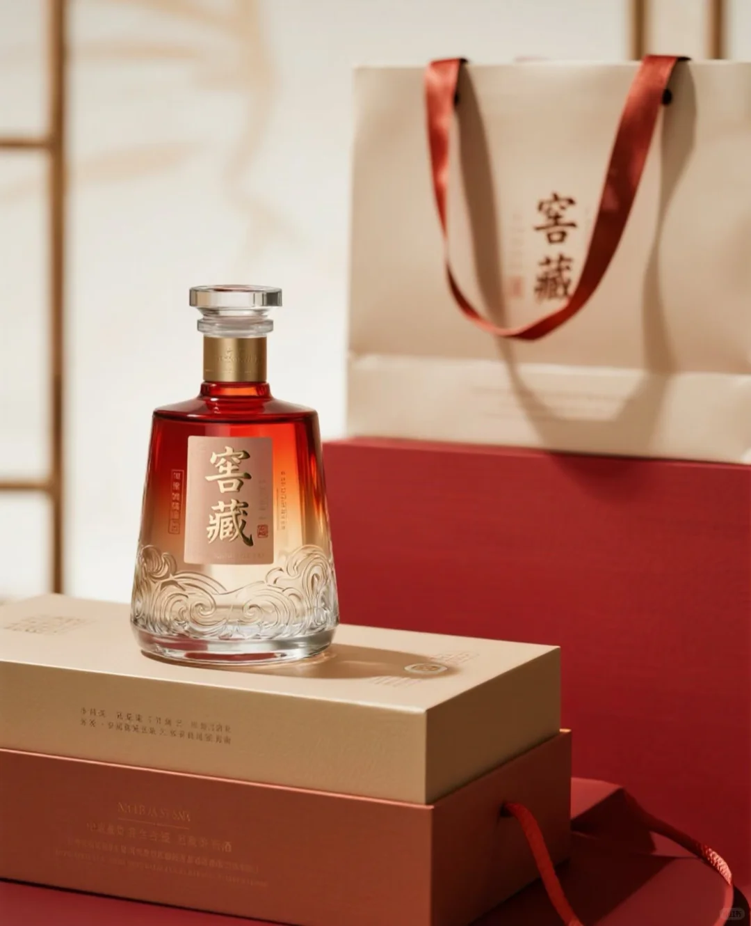 红色浮雕白酒瓶设计 高级感白酒外包装设计