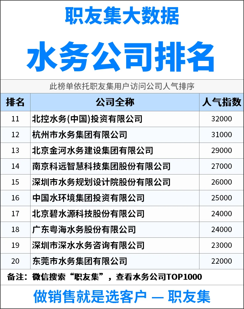 2025年中国‌‌‌水务公司排行榜