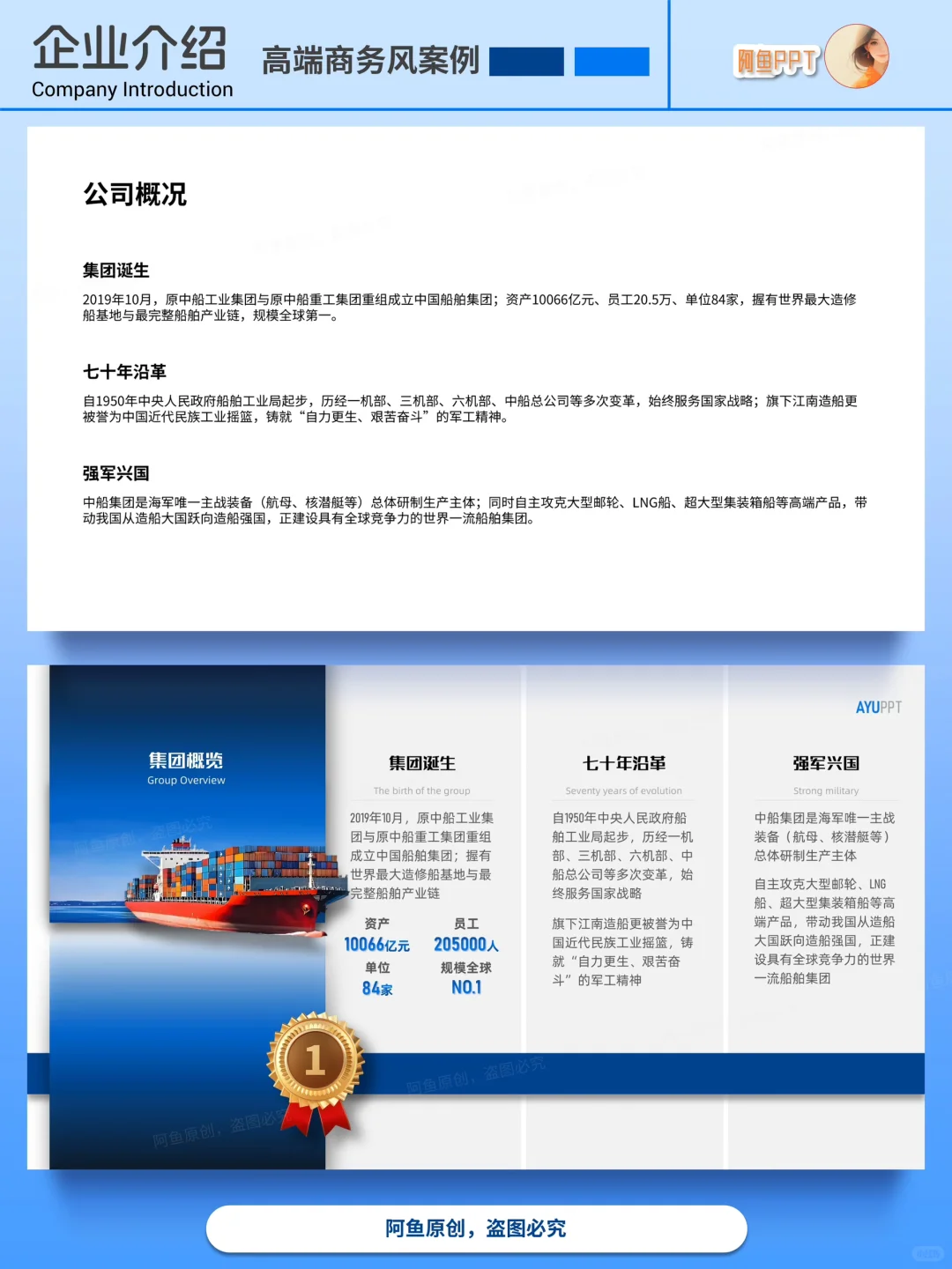 高端商务风，中国船舶集团企业介绍PPT