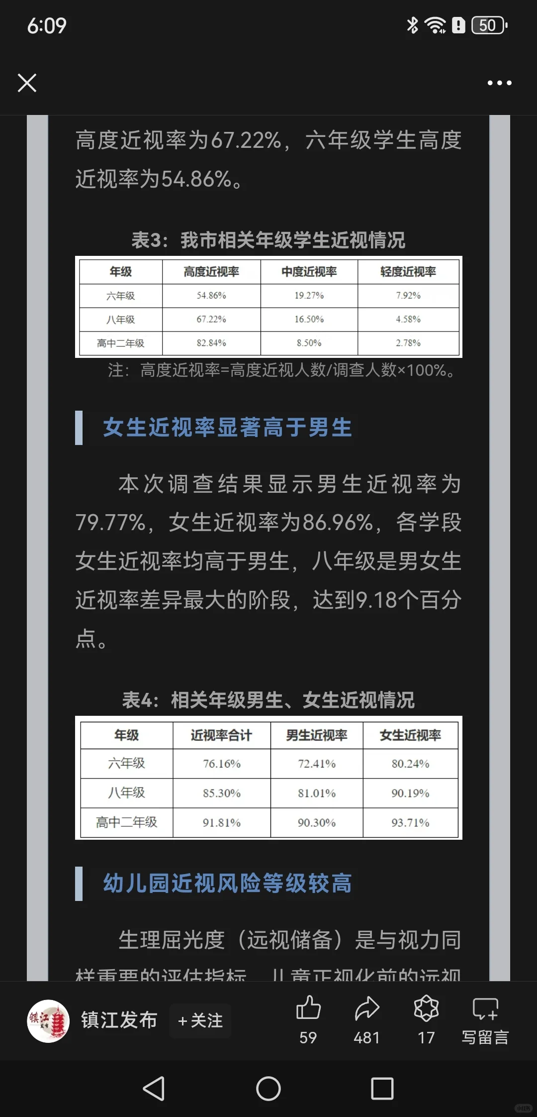 公布的高度近视率震惊到我了