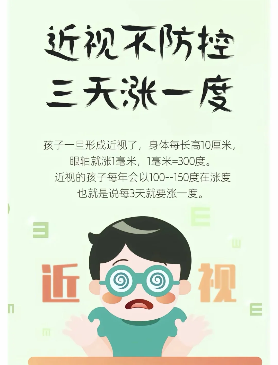 近视不防控，三天涨一度。