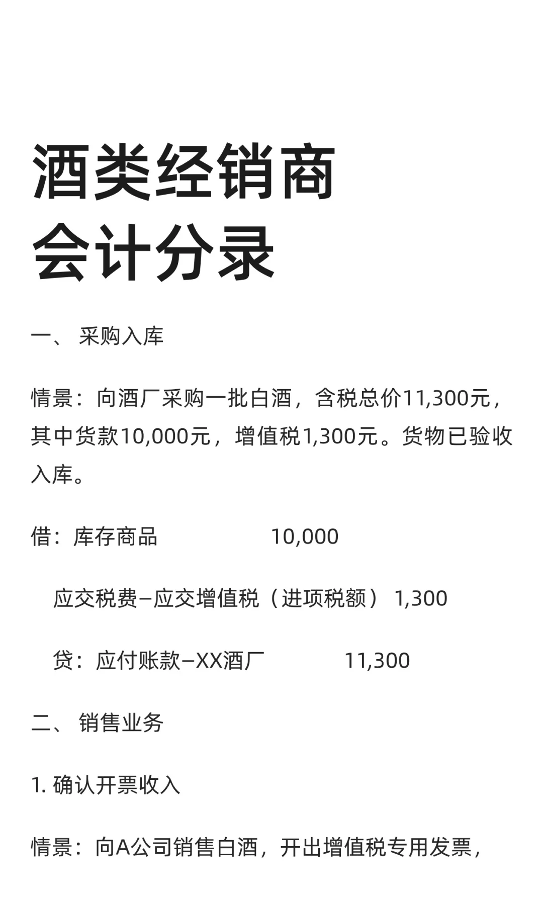 酒类经销商会计分录