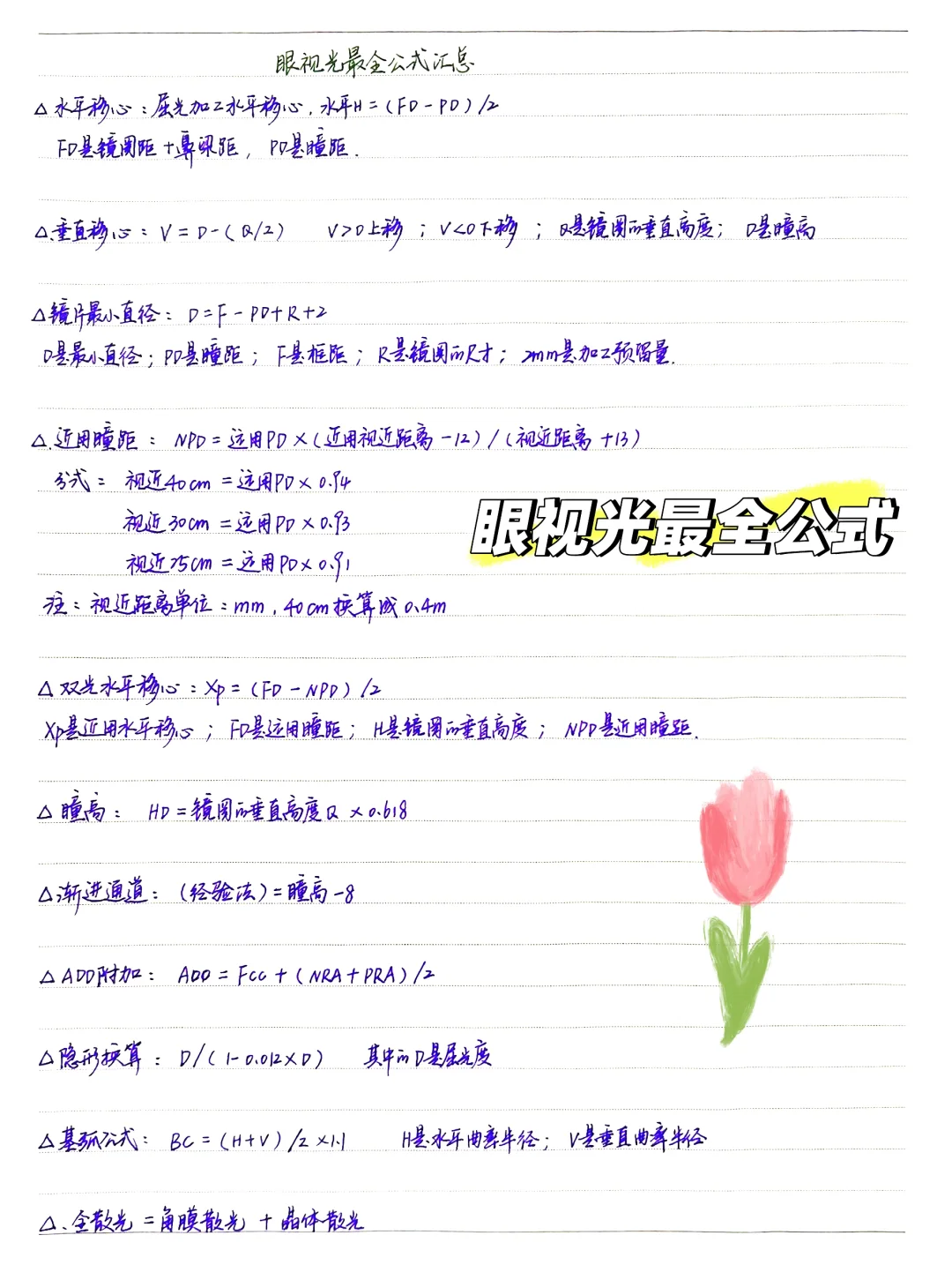 眼视光最全公式汇总