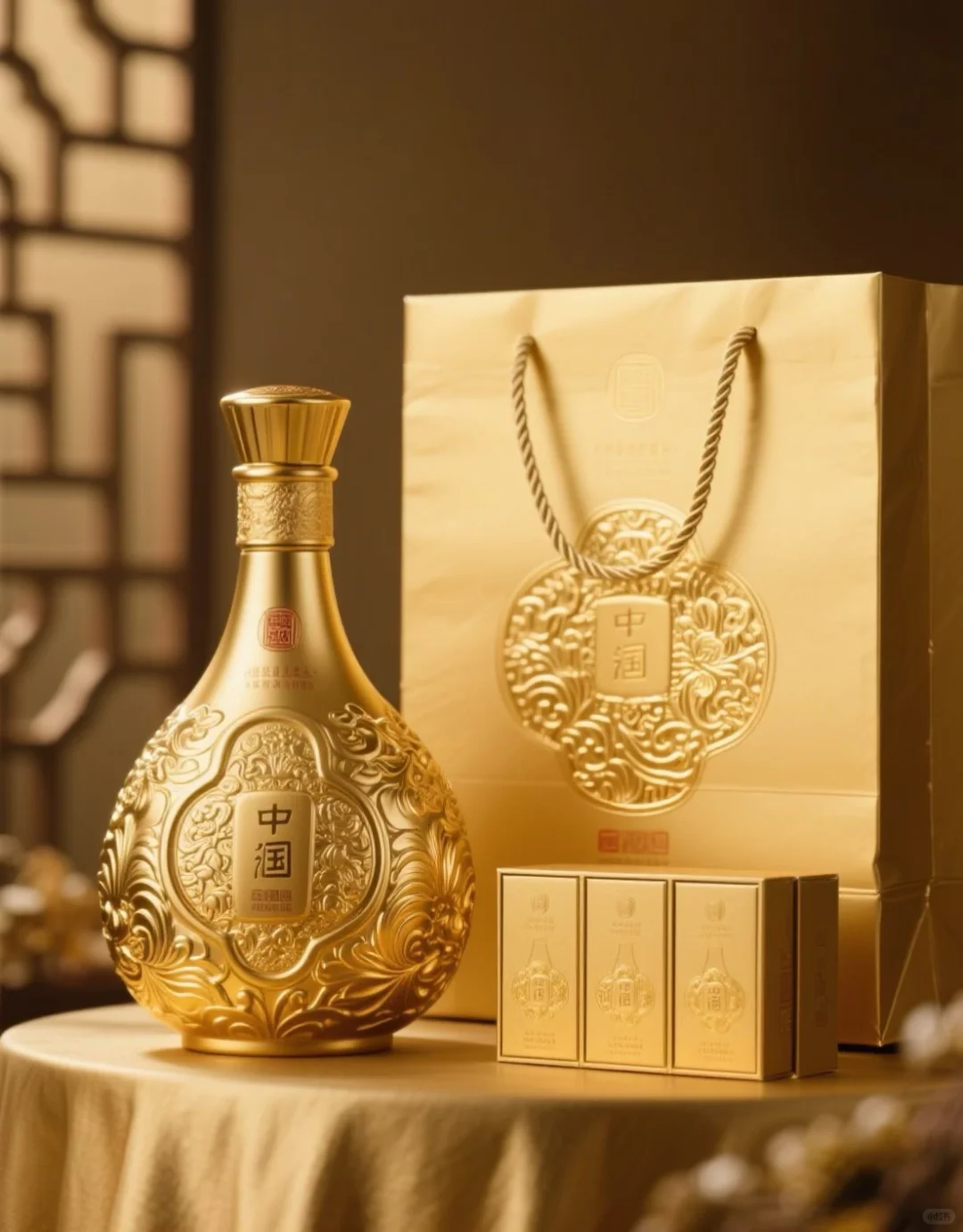 设计|高端白酒酒瓶设计|金色白酒礼盒设计