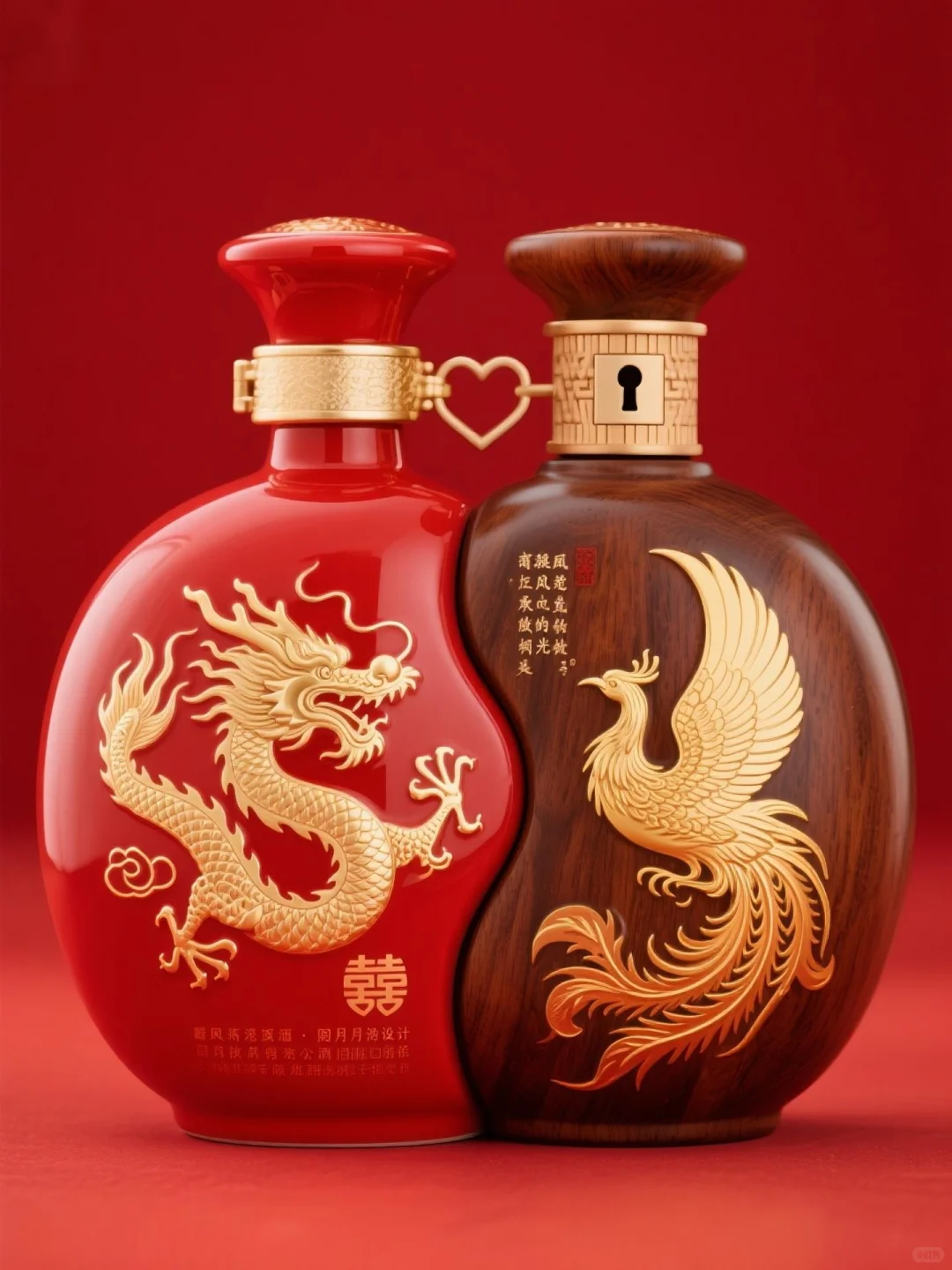 龙凤呈祥双生连理喜宴酒瓶（陶瓷木盖款）