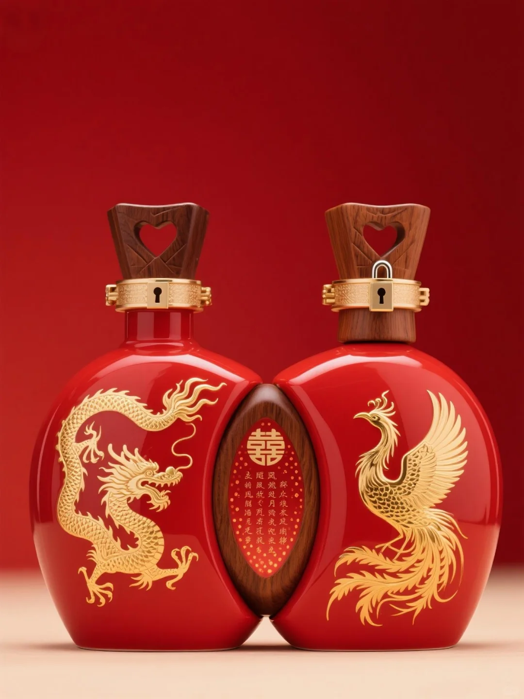 龙凤呈祥双生连理喜宴酒瓶（陶瓷木盖款）