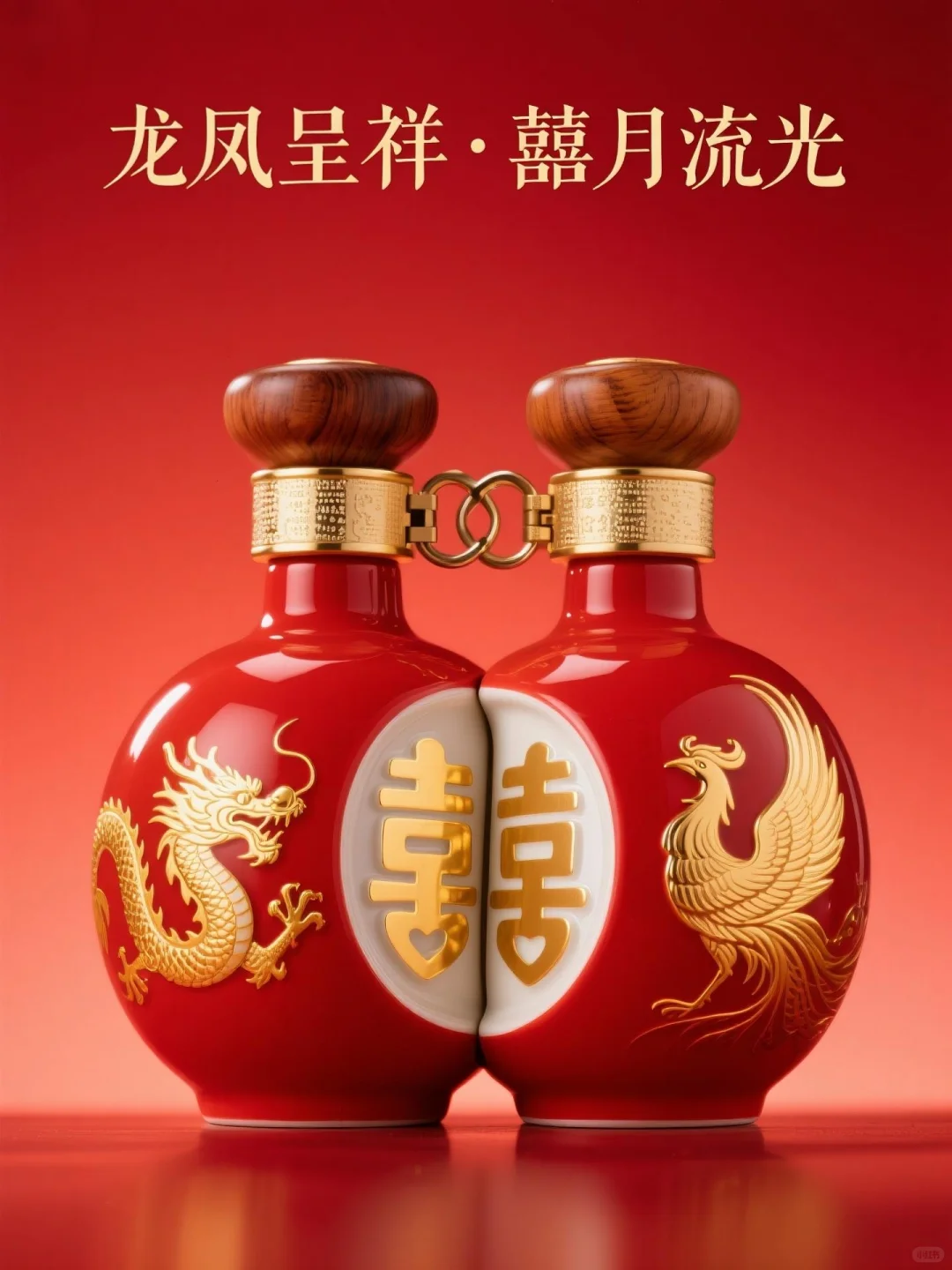 龙凤呈祥双生连理喜宴酒瓶（陶瓷木盖款）