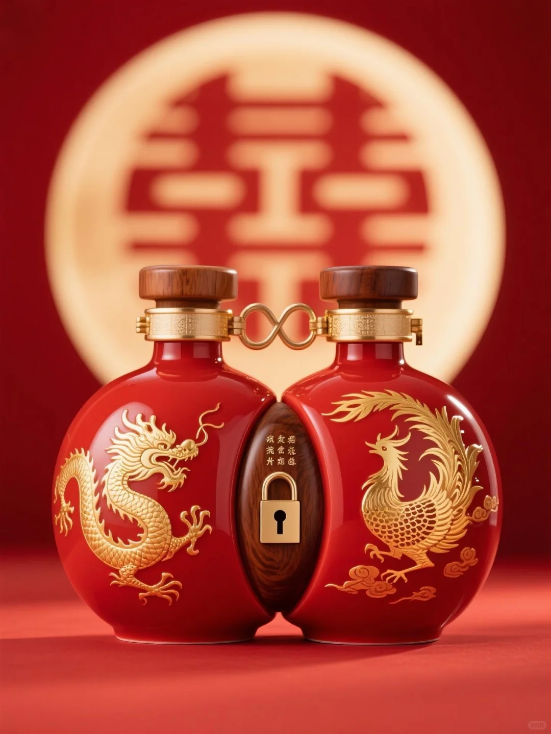 龙凤呈祥双生连理喜宴酒瓶（陶瓷木盖款）
