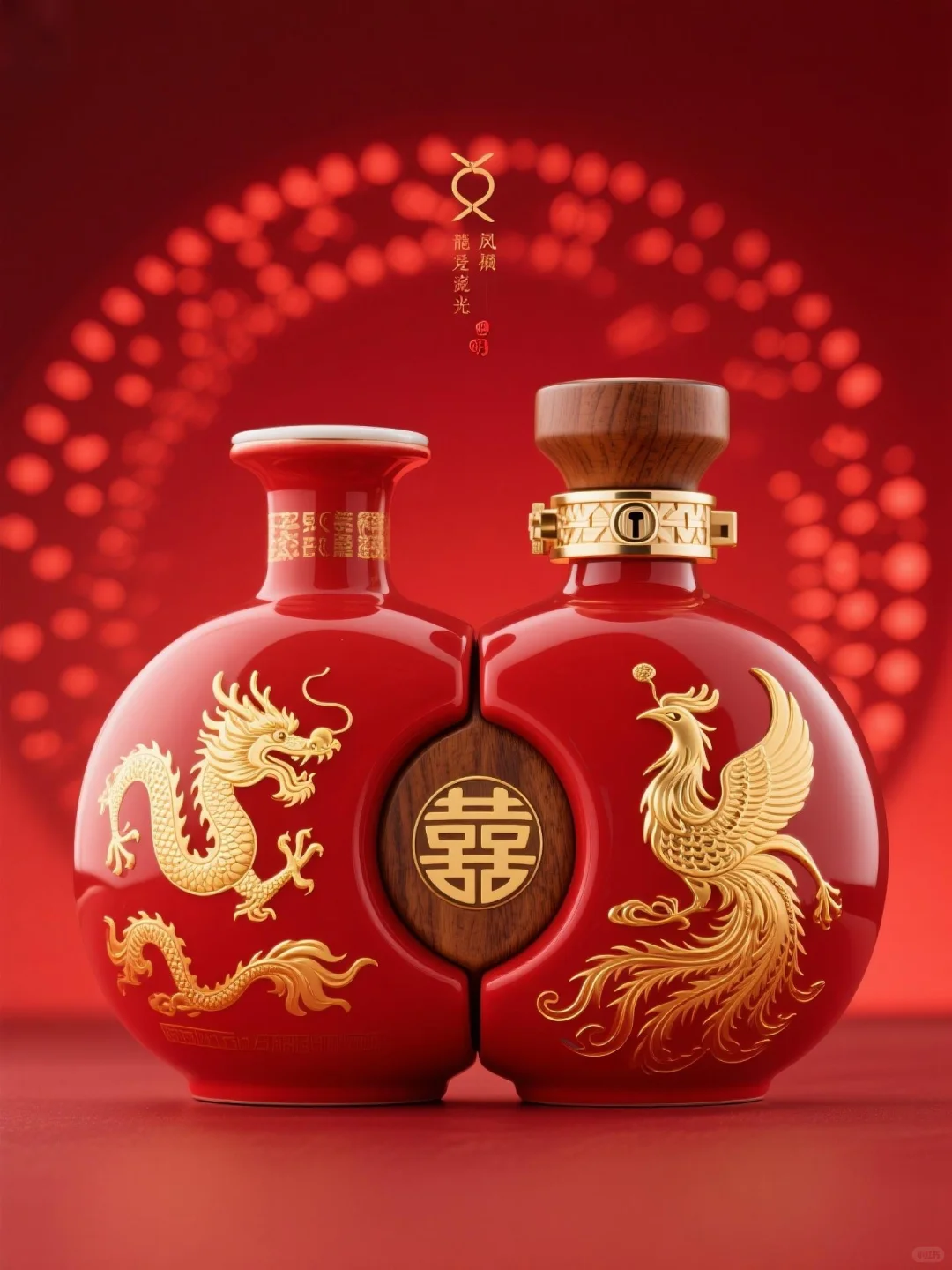 龙凤呈祥双生连理喜宴酒瓶（陶瓷木盖款）