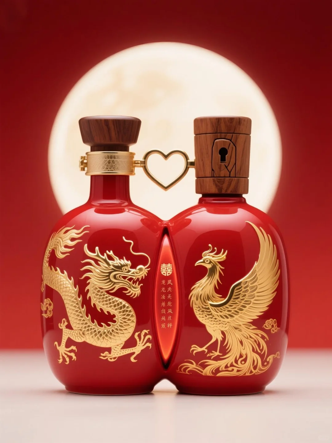 龙凤呈祥双生连理喜宴酒瓶（陶瓷木盖款）