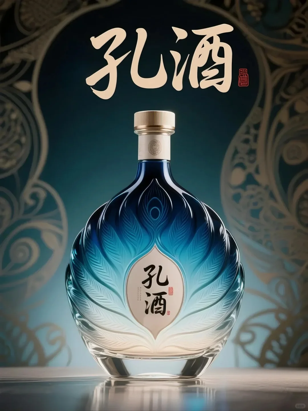 白酒设计-蓝釉凝雀魄，金书载儒魂