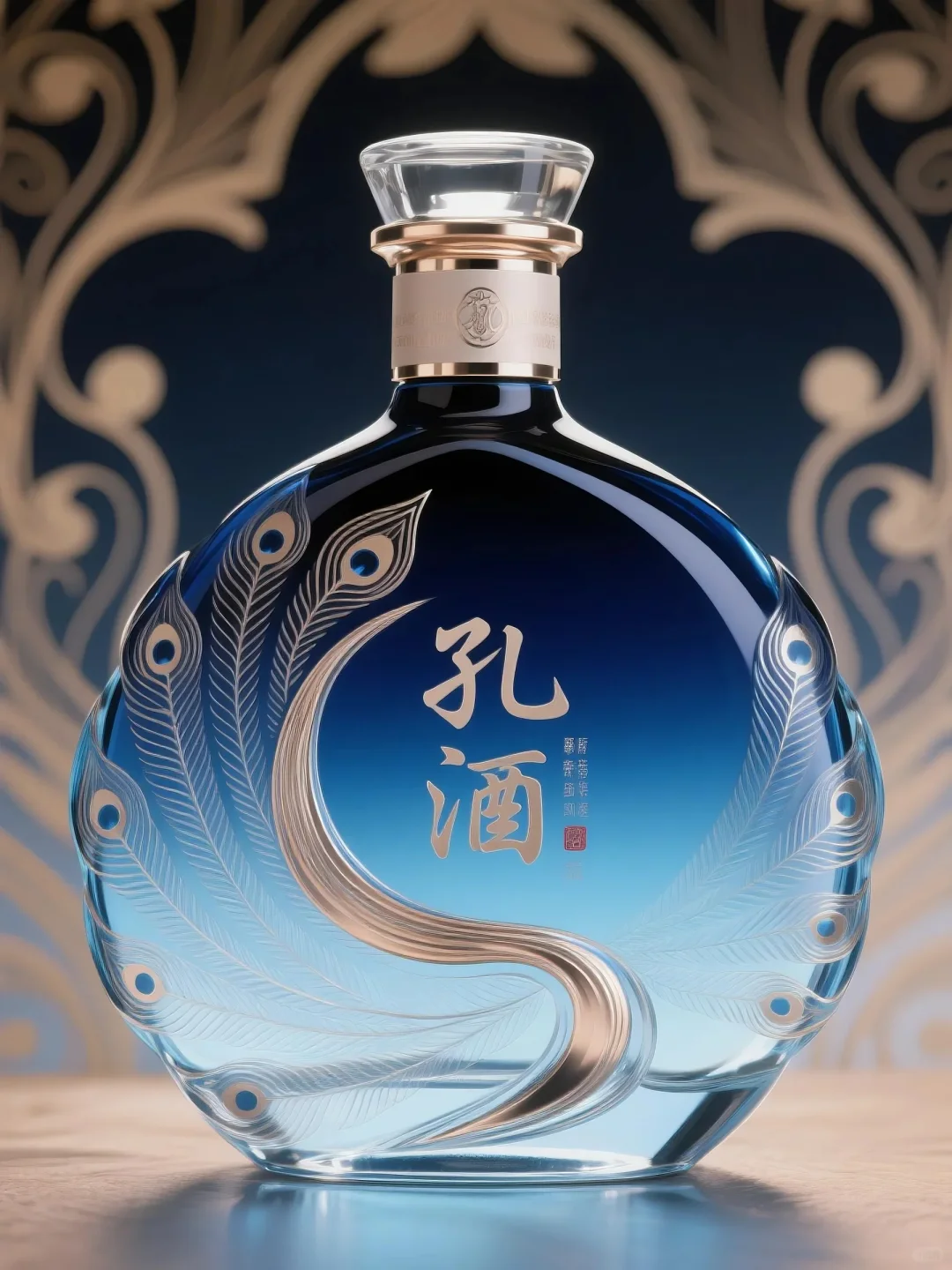 白酒设计-蓝釉凝雀魄，金书载儒魂