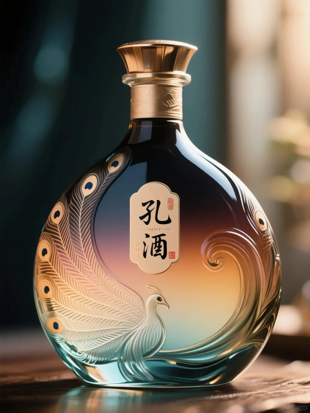 白酒设计-蓝釉凝雀魄，金书载儒魂