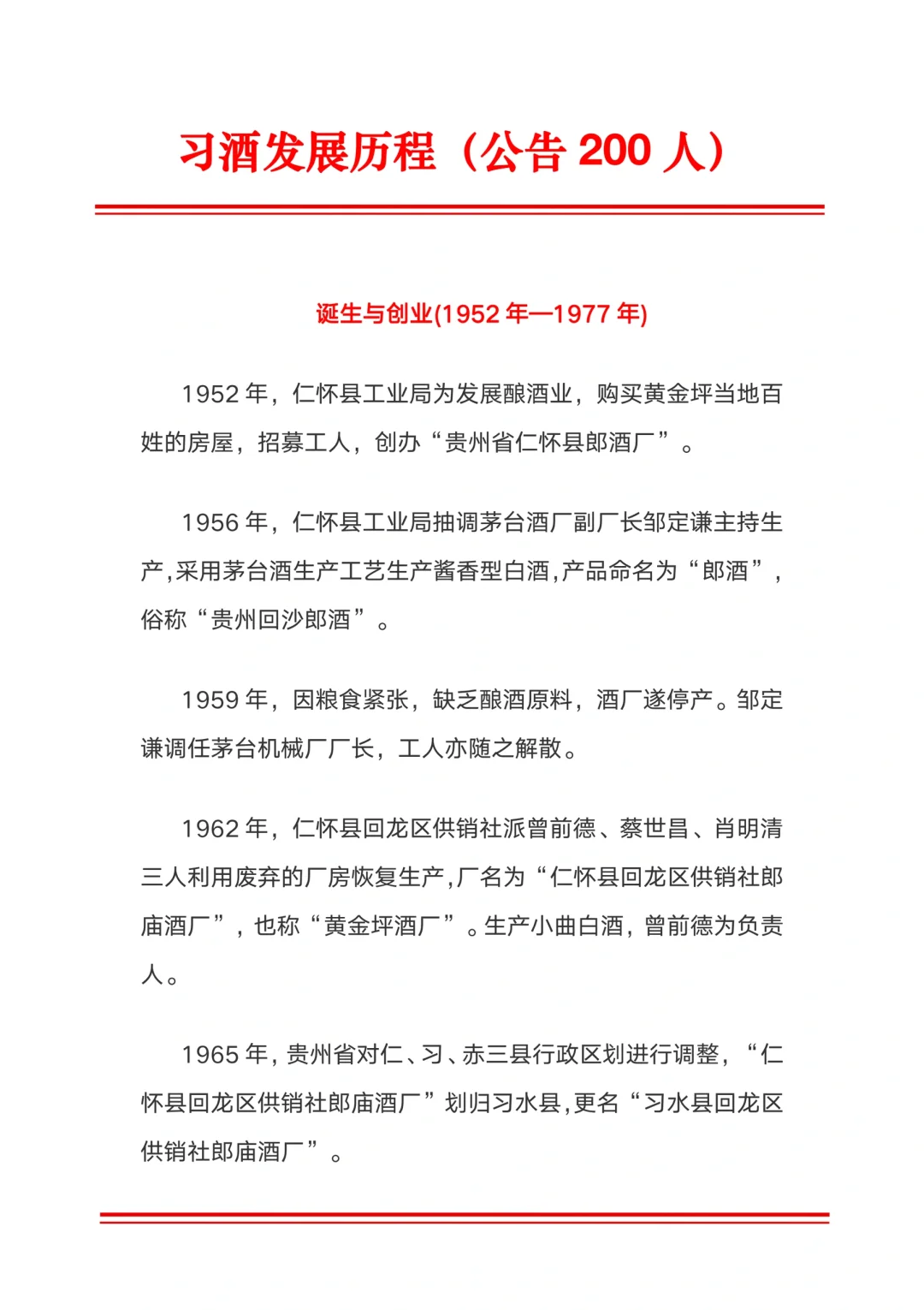 篇幅较长、习酒发展史（公告200人）！