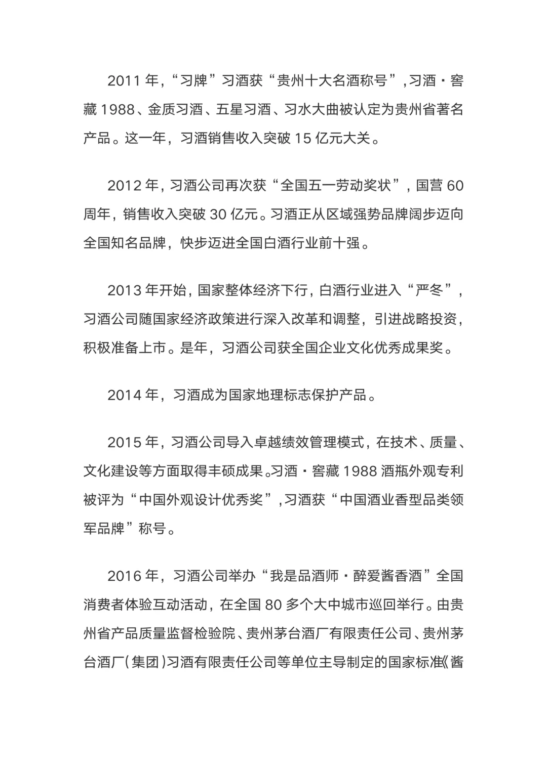 篇幅较长、习酒发展史（公告200人）！