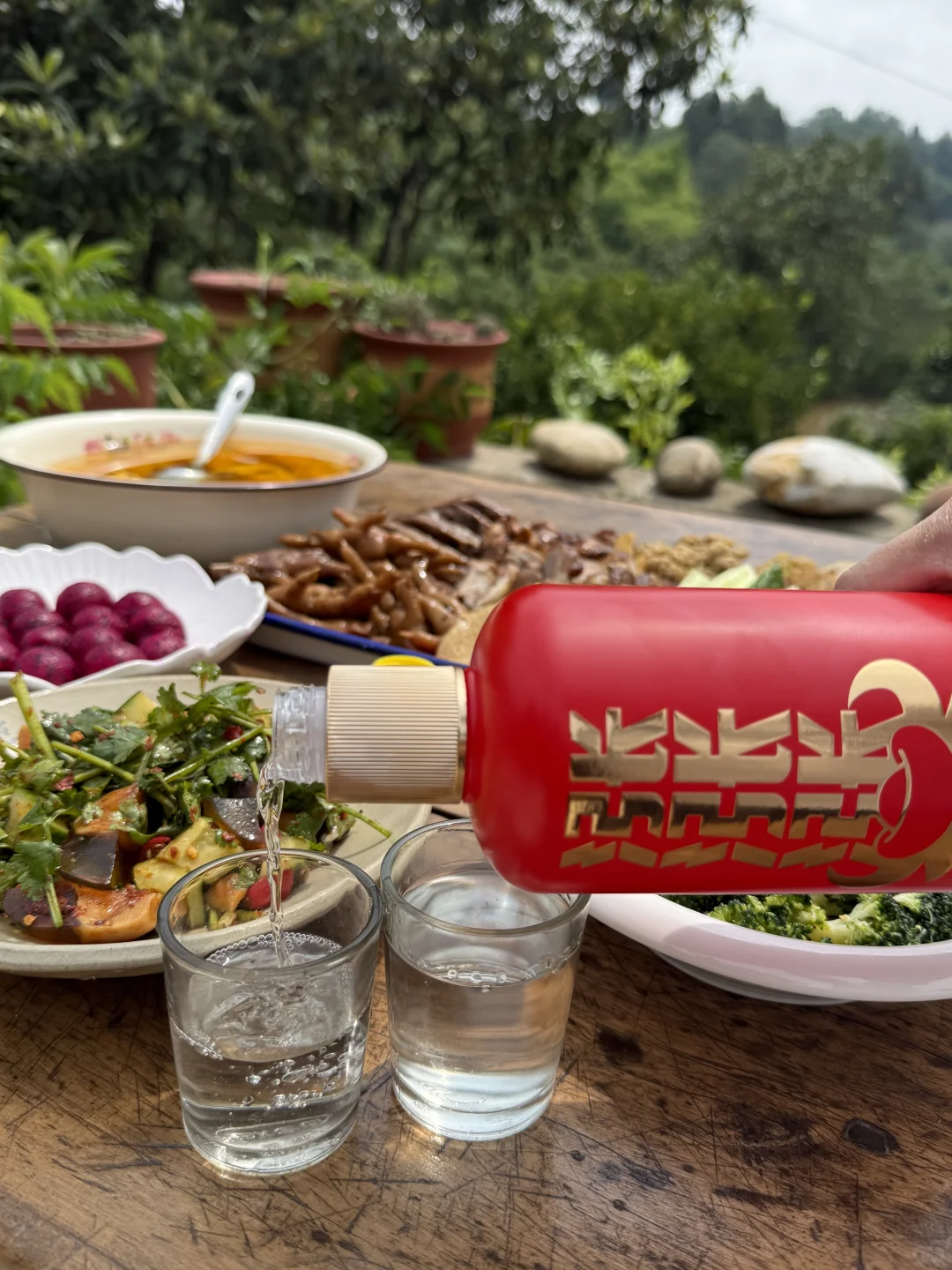 农村小院，65岁的爸爸弄了一大盘菜