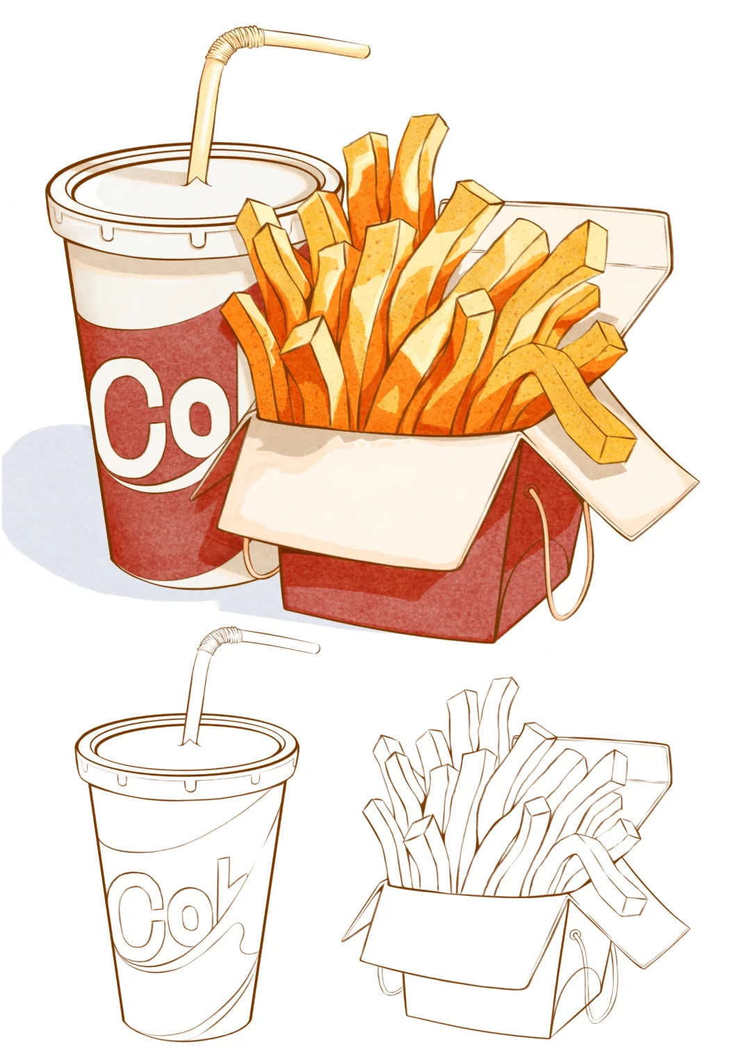 插画临摹练习打卡 011薯条可乐?