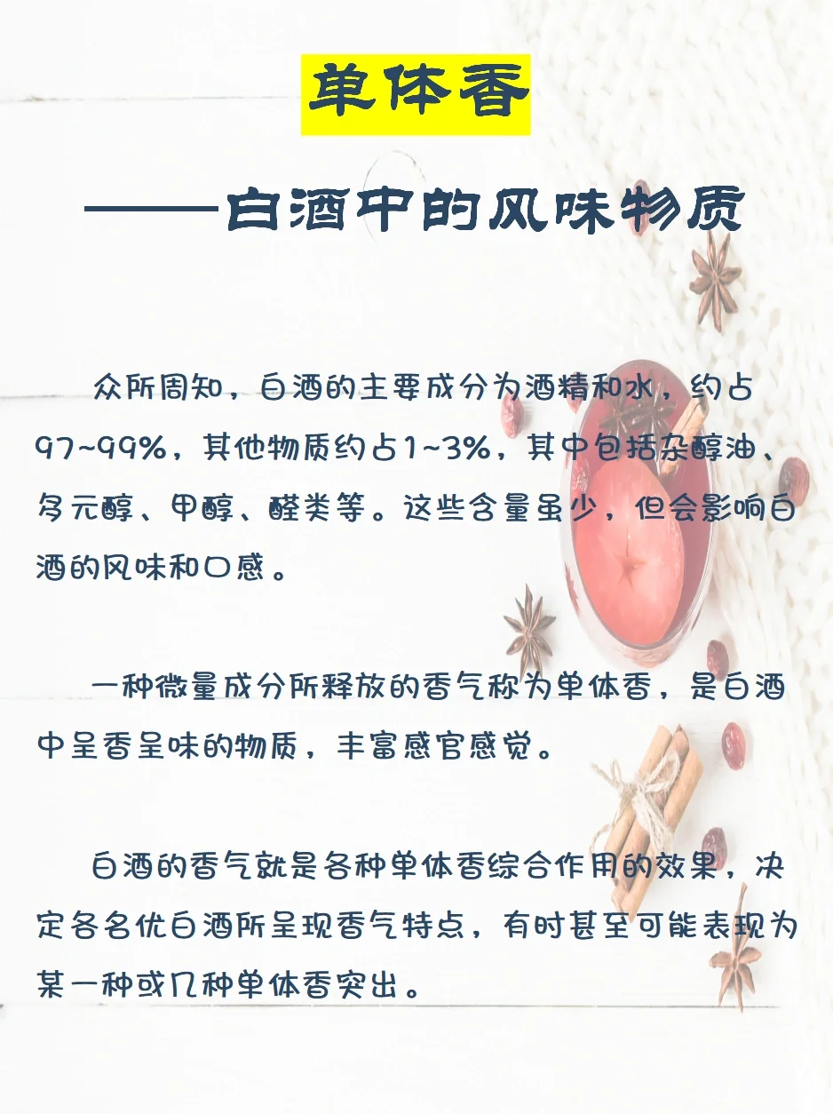 单体香，白酒中的风味物质?