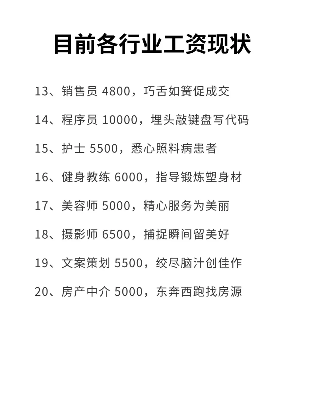 各行业工资现状，太现实了