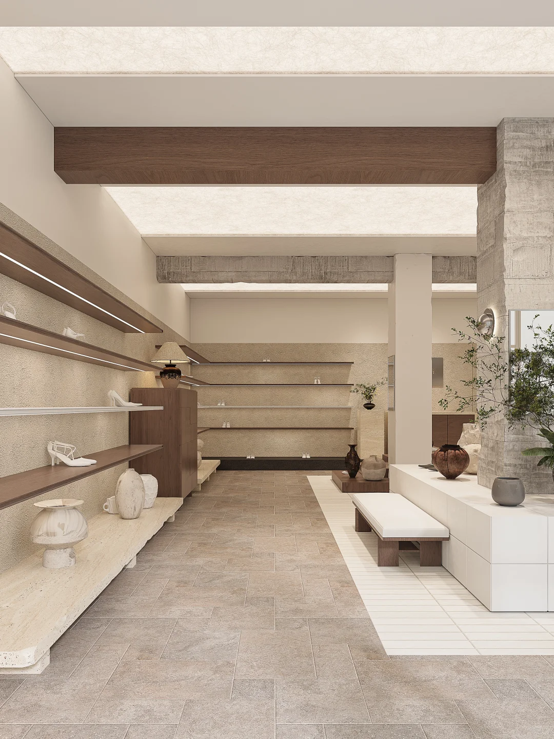 河北用莱姆石头设计极简艺术的小众鞋店