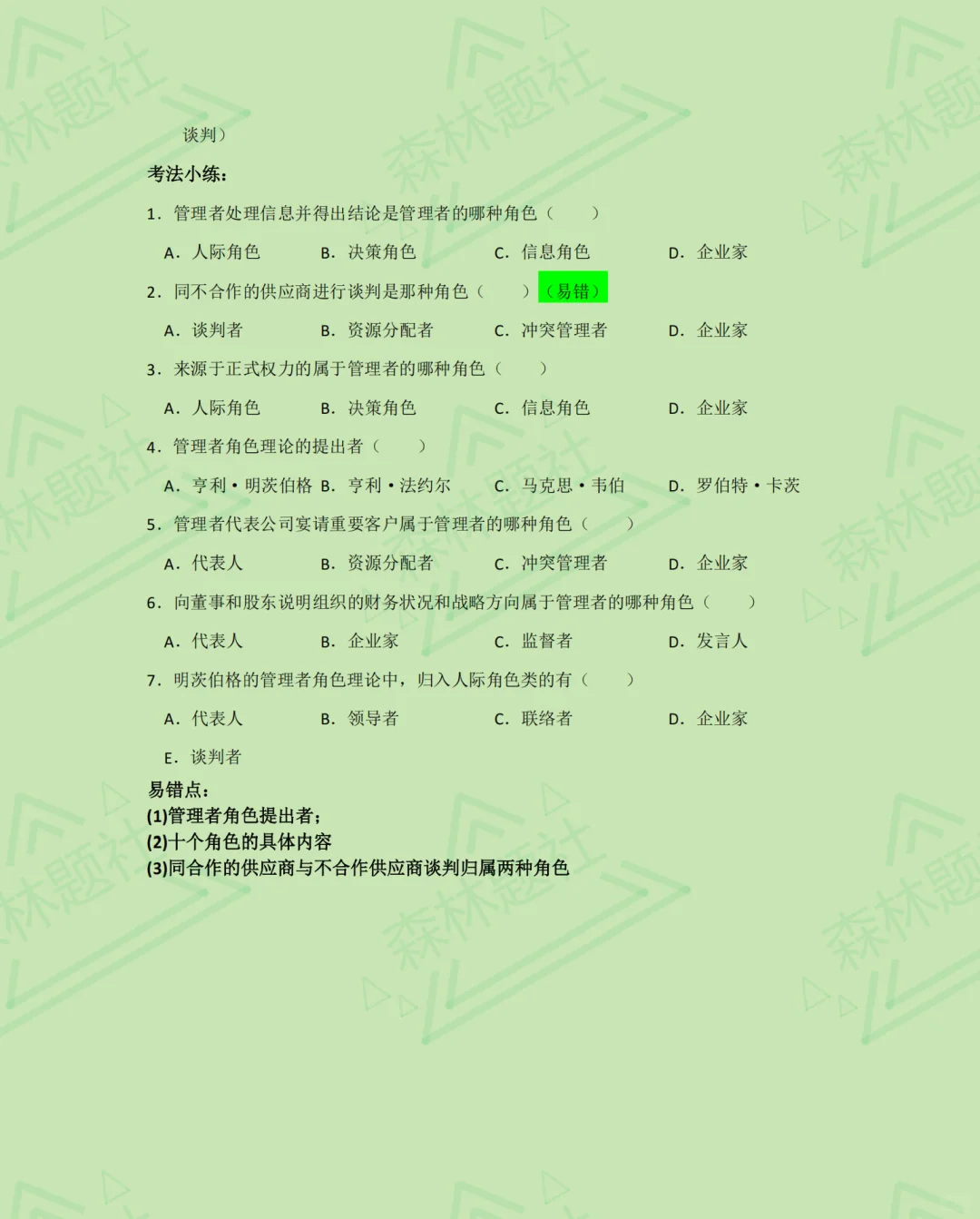 今天的知识点是管理者的角色