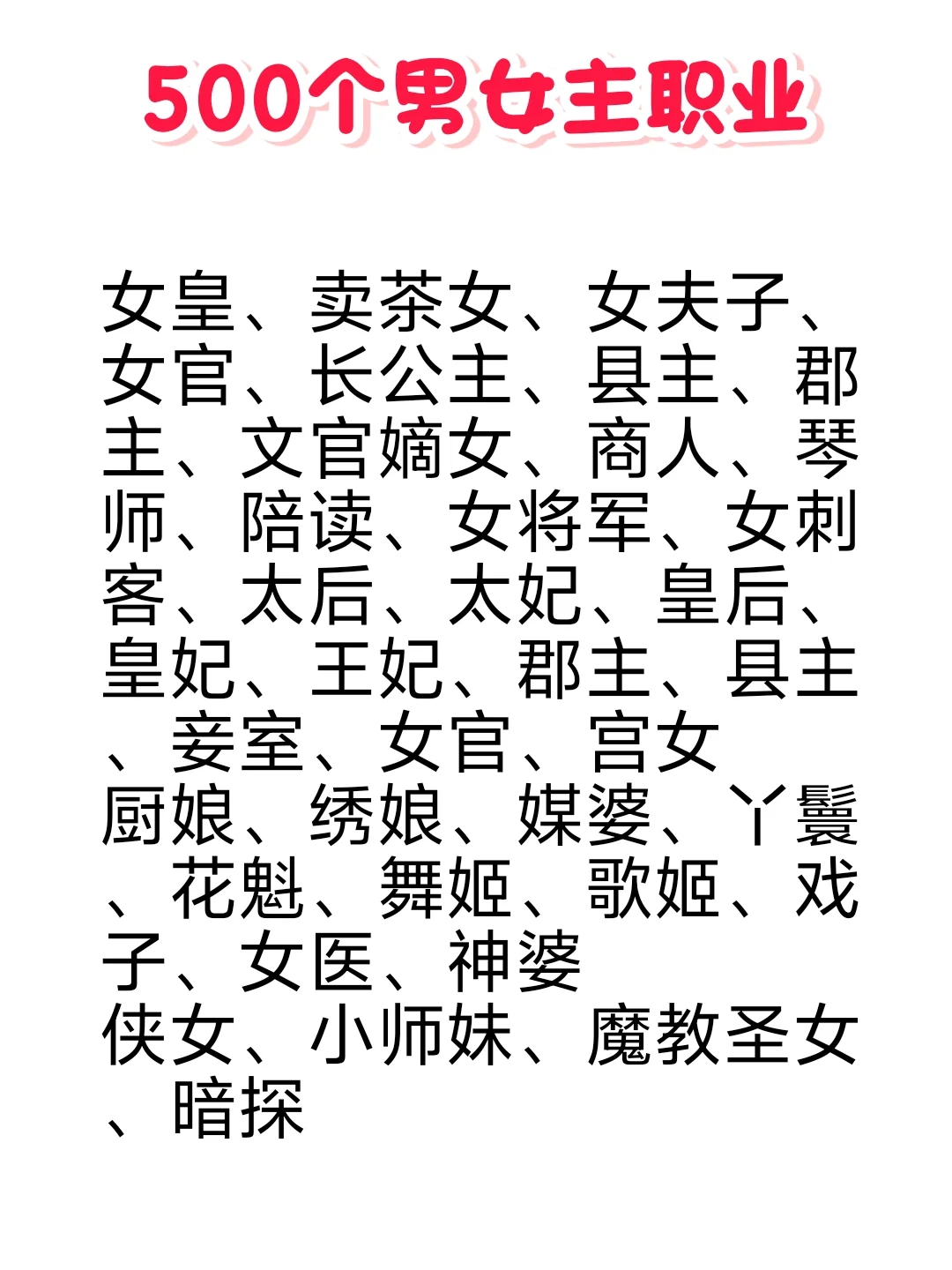 ?人设设定不用愁！男女主500个职业