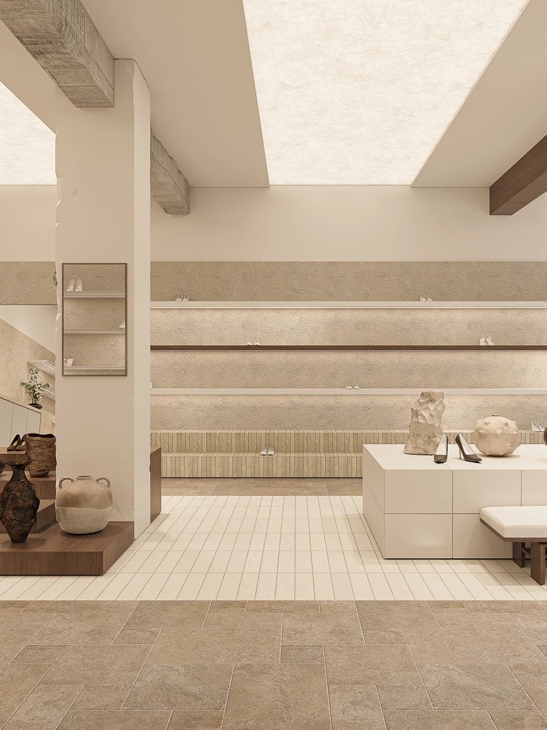 河北用莱姆石头设计极简艺术的小众鞋店