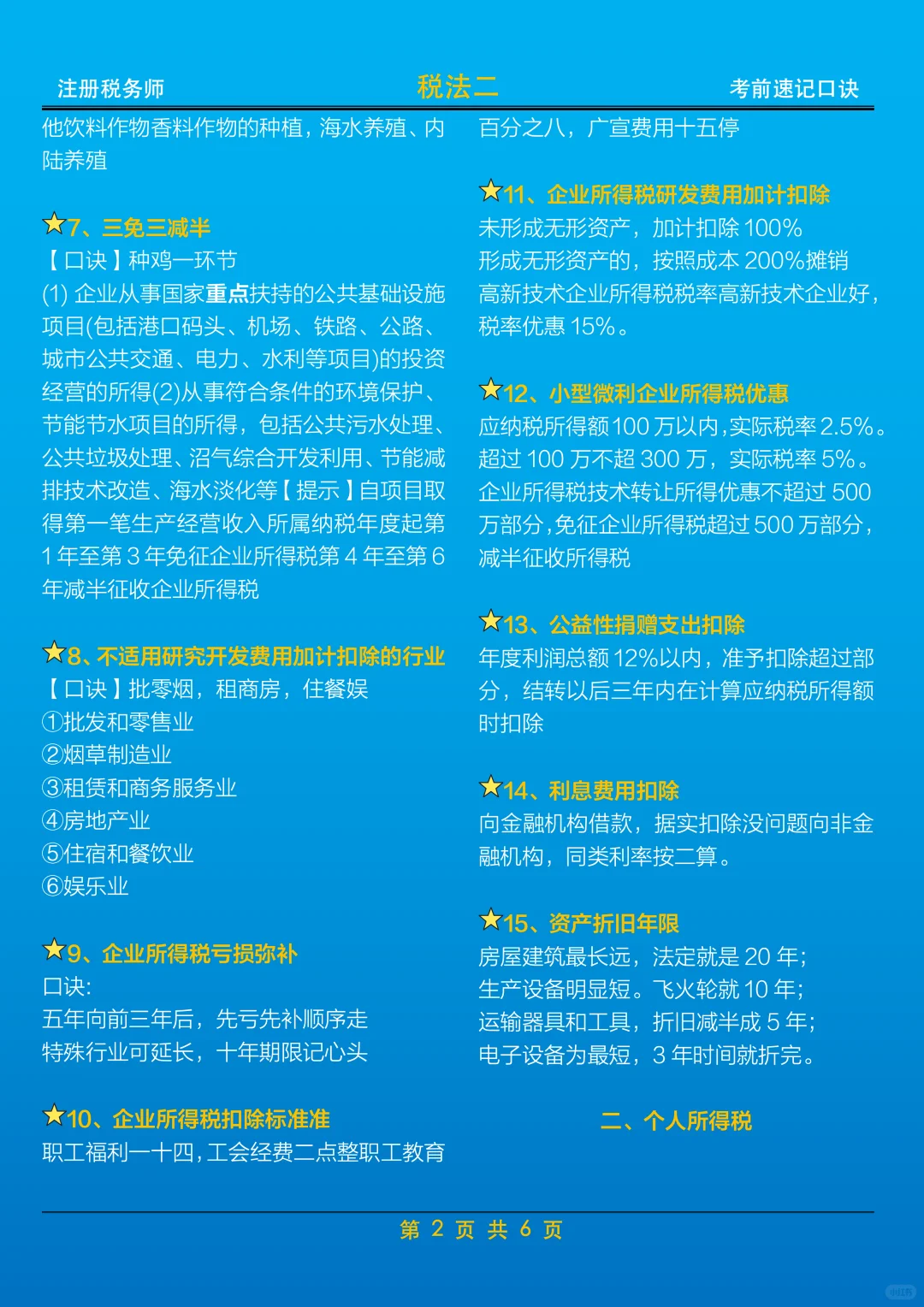 速存：《税法二》考前记忆口诀